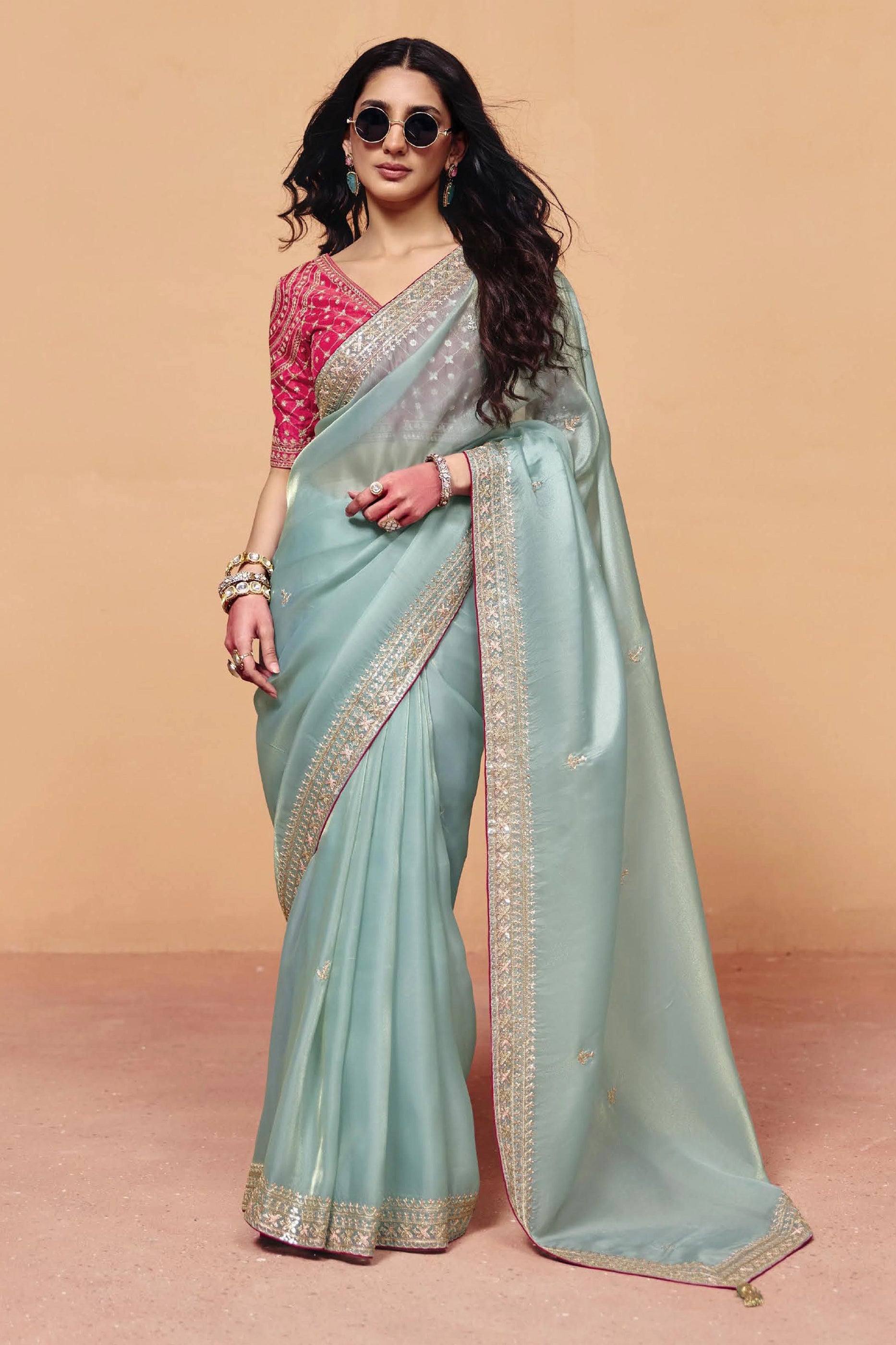 Powder Blue Embroidered Organza Saree-SAR12271_1_SareeButa.com