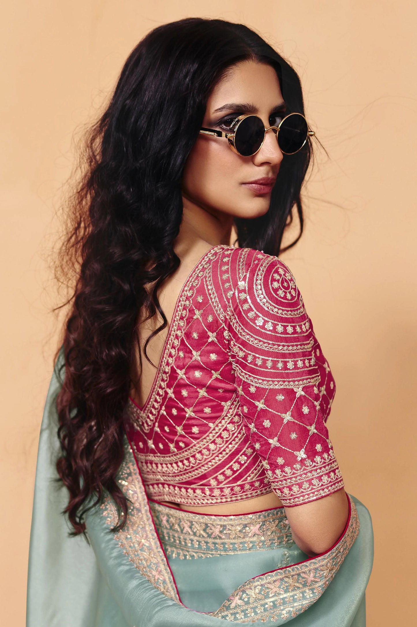 Powder Blue Embroidered Organza Saree-SAR12271_3_SareeButa.com