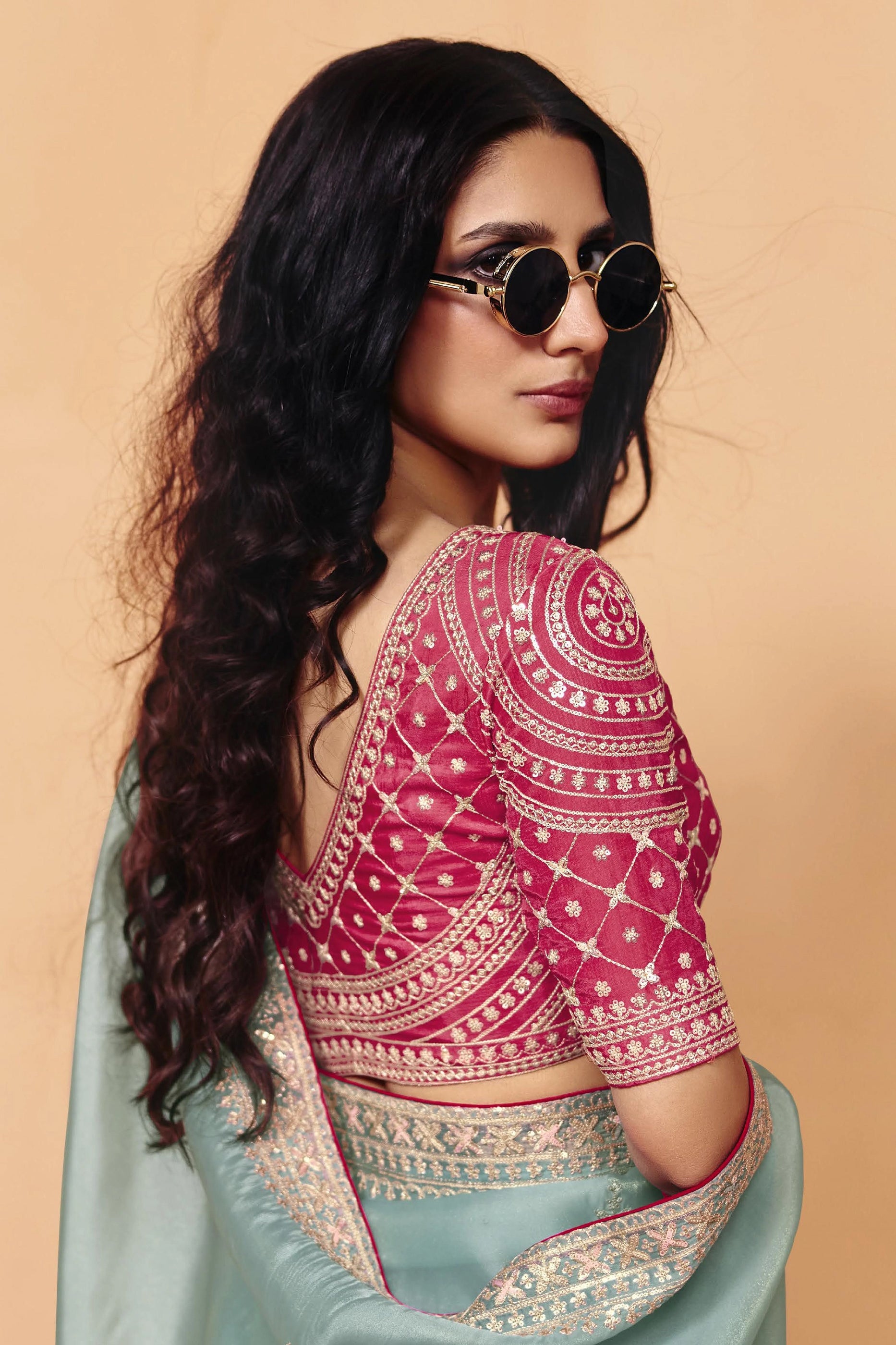 Powder Blue Embroidered Organza Saree-SAR12271_3_SareeButa.com