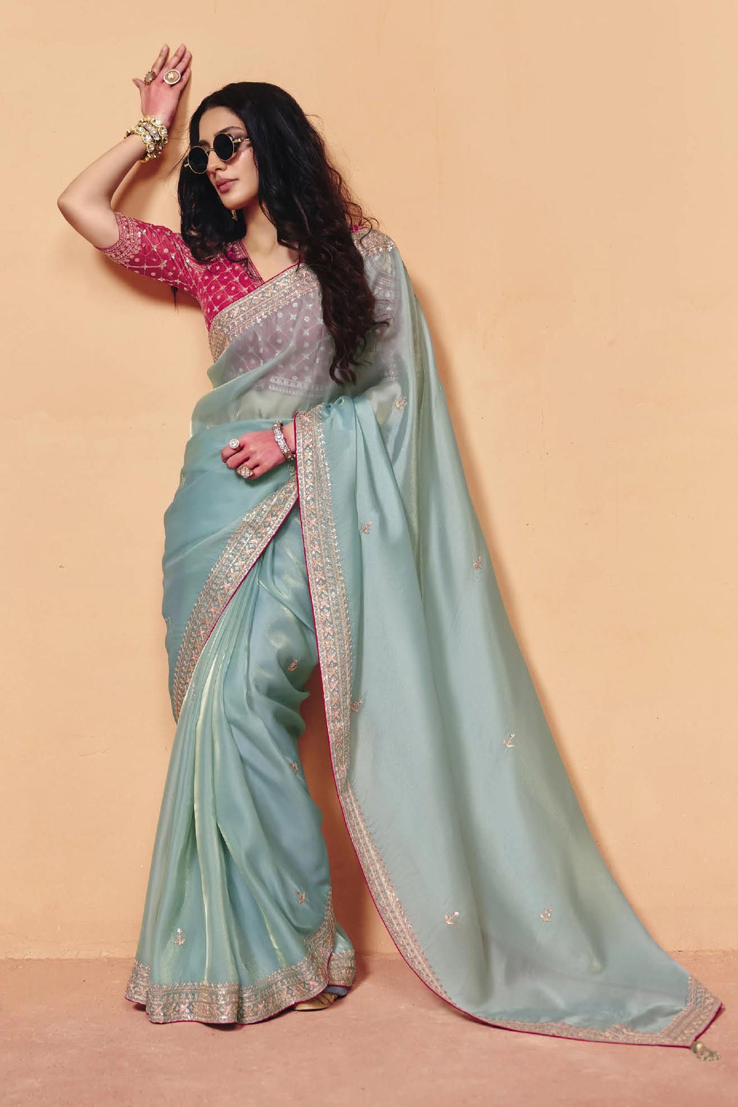 Powder Blue Embroidered Organza Saree-SAR12271_4_SareeButa.com
