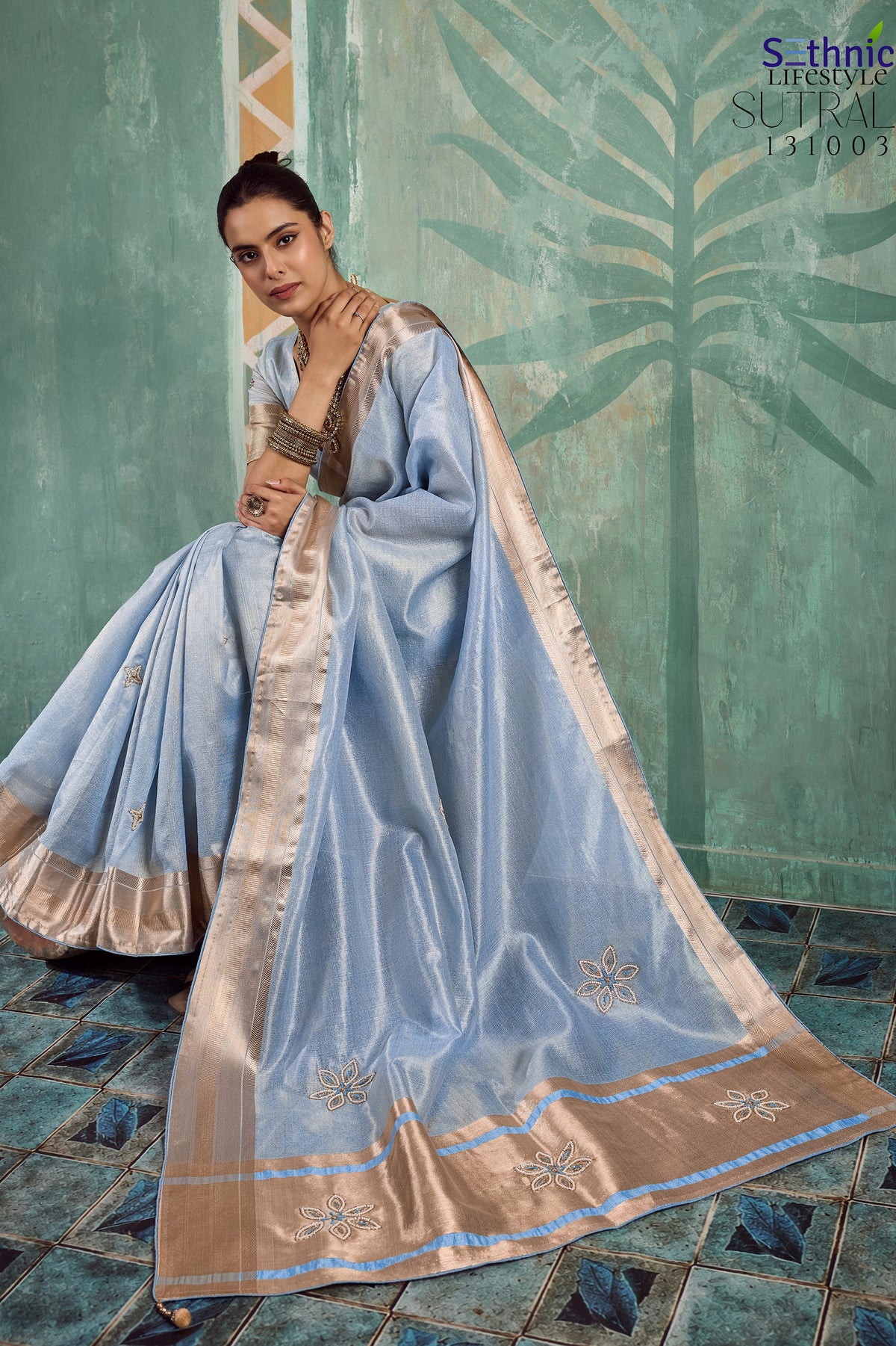 Powder Blue Embroidered Tissue Cotton Saree-SAR12940_3_SareeButa.com