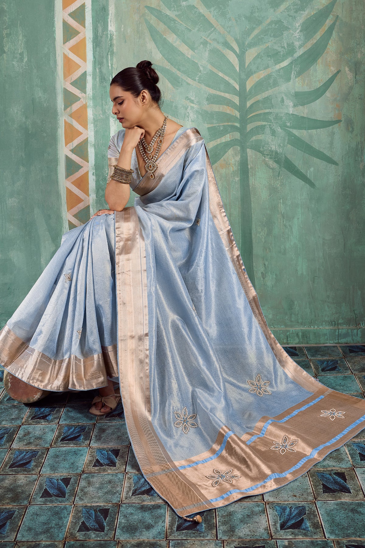 Powder Blue Embroidered Tissue Cotton Saree-SAR12940_4_SareeButa.com