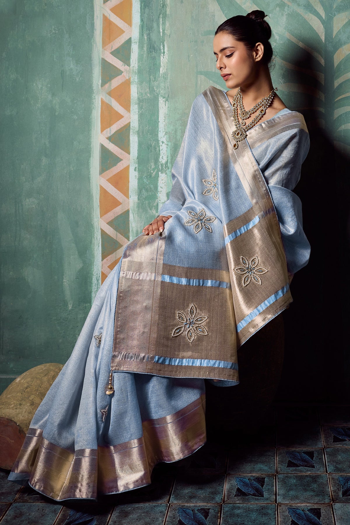 Powder Blue Embroidered Tissue Cotton Saree-SAR12940_5_SareeButa.com