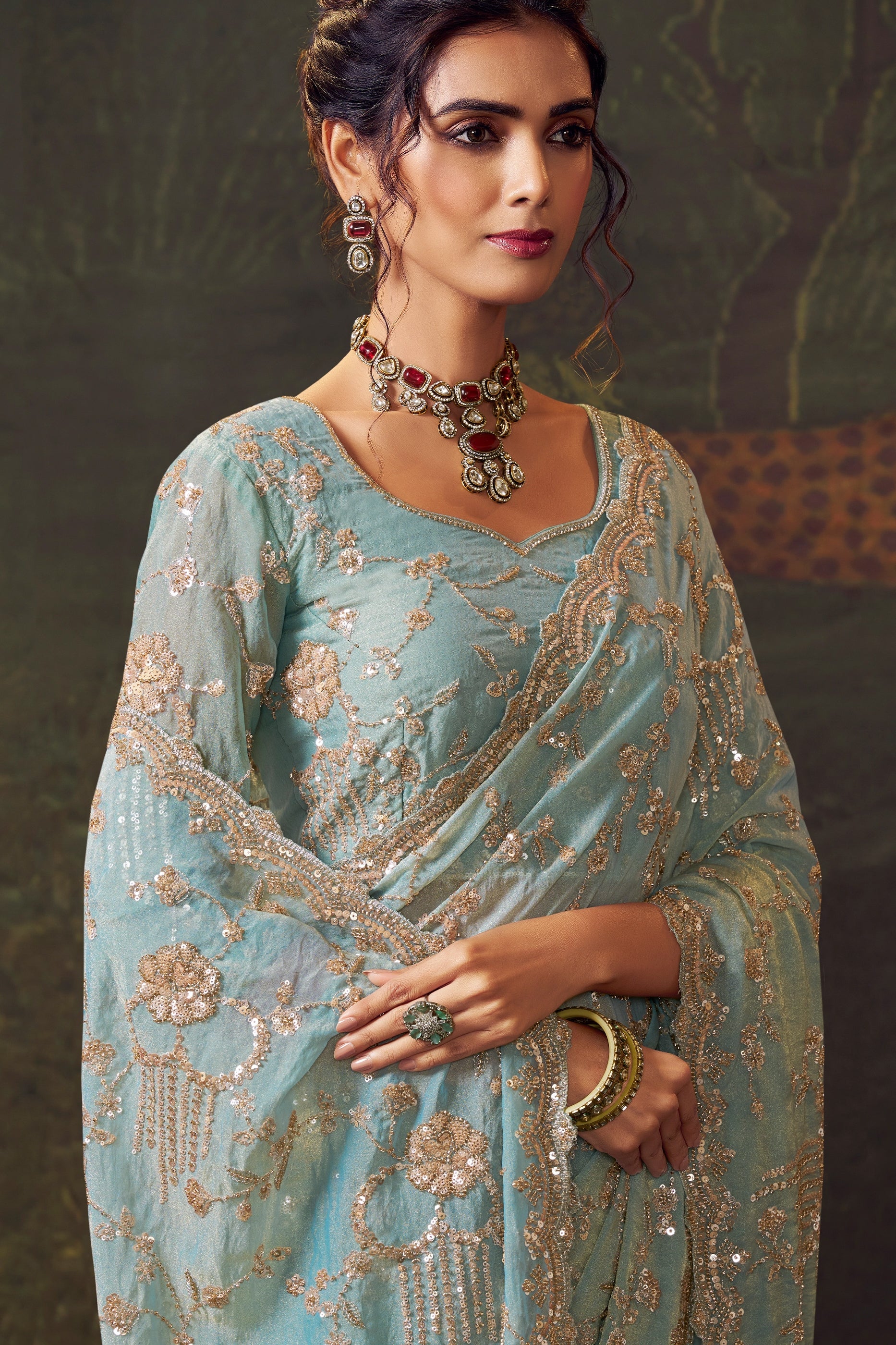 Powder Blue Embroidered Tissue Saree-SAR11176_2_SareeButa.com