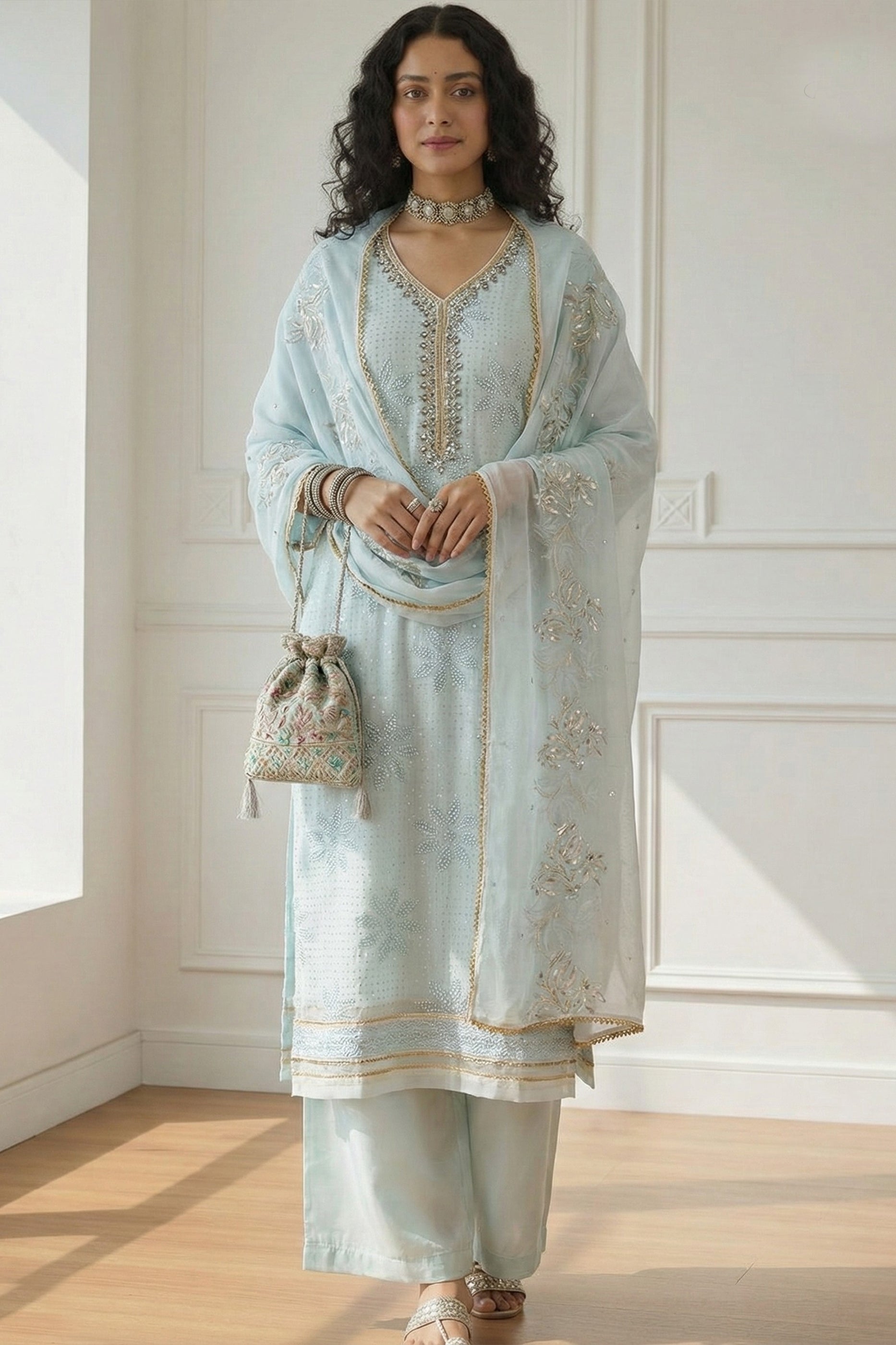 Powder Blue Readymade Embroidered Georgette Suit-SAR11640_1_SareeButa.com