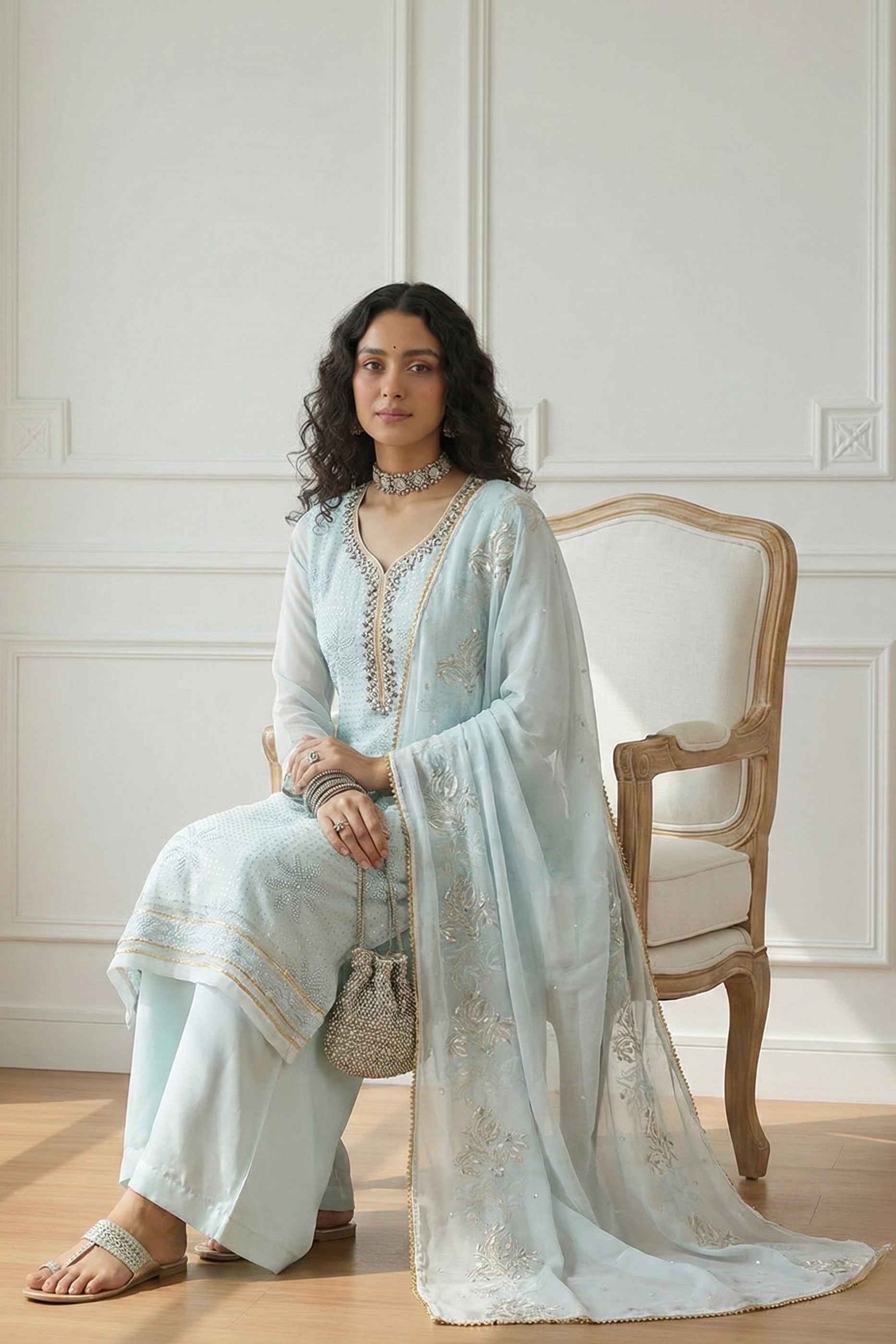 Powder Blue Readymade Embroidered Georgette Suit-SAR11640_2_SareeButa.com