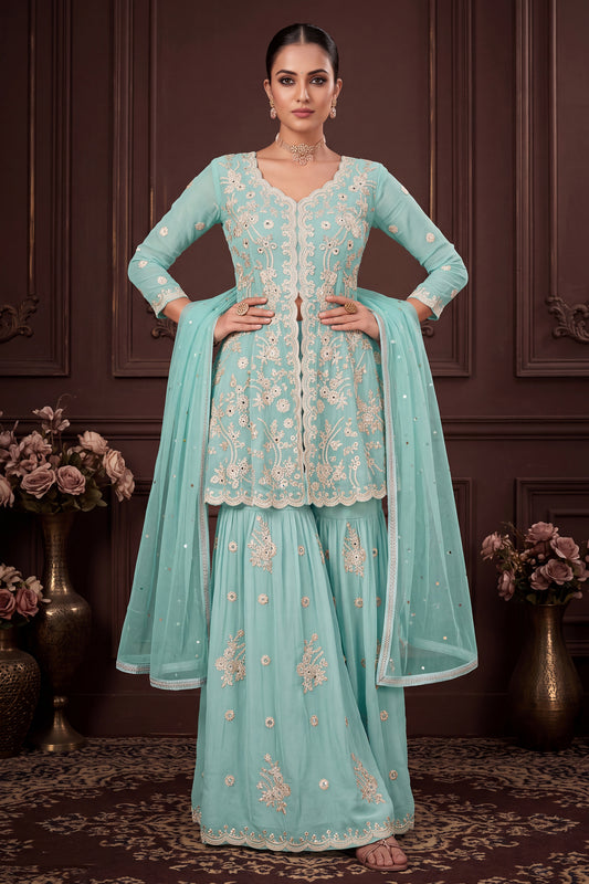 Powder Blue Readymade Georgette Sharara Suit-SAR13349_1_SareeButa.com