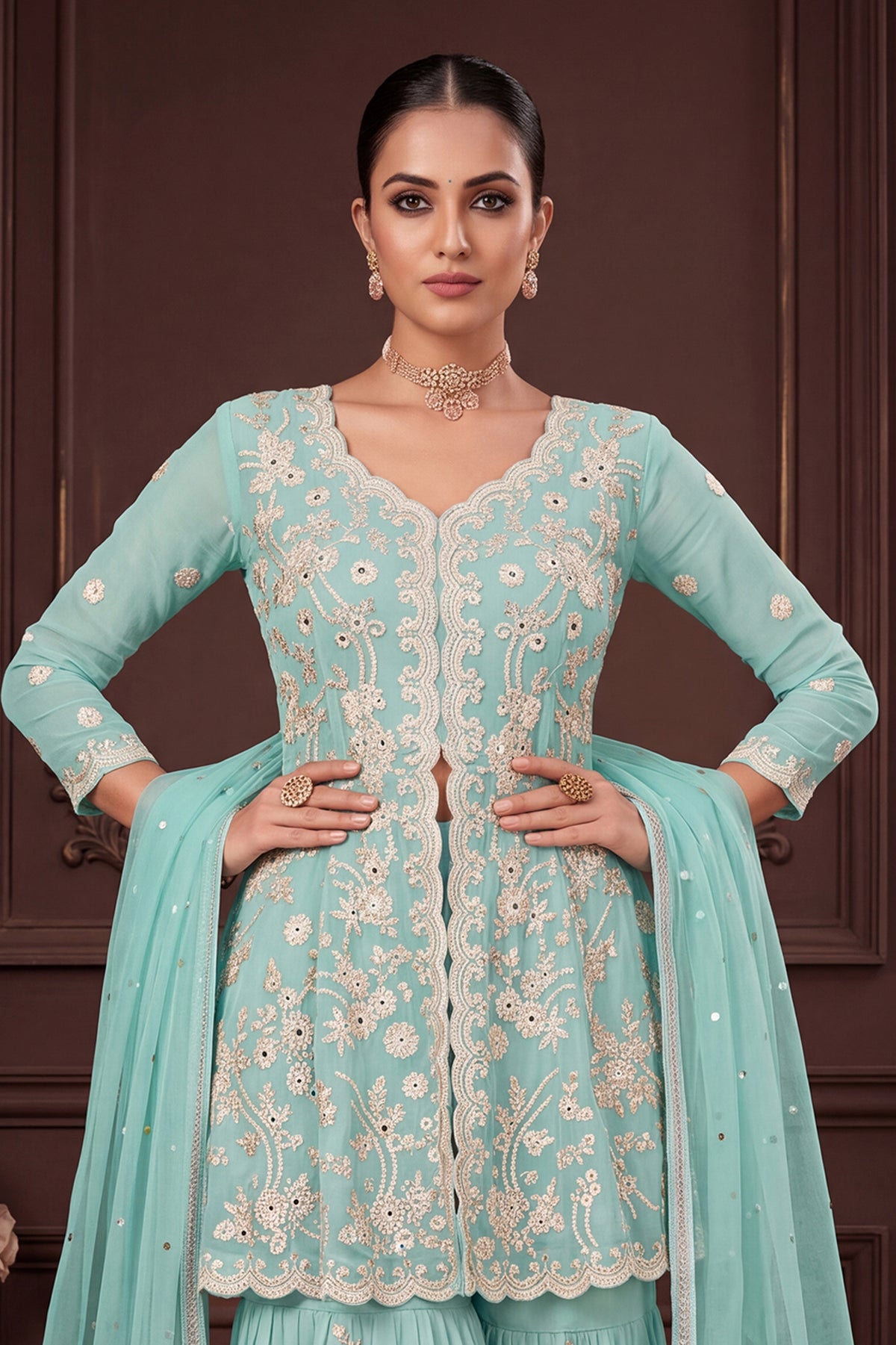 Powder Blue Readymade Georgette Sharara Suit-SAR13349_5_SareeButa.com