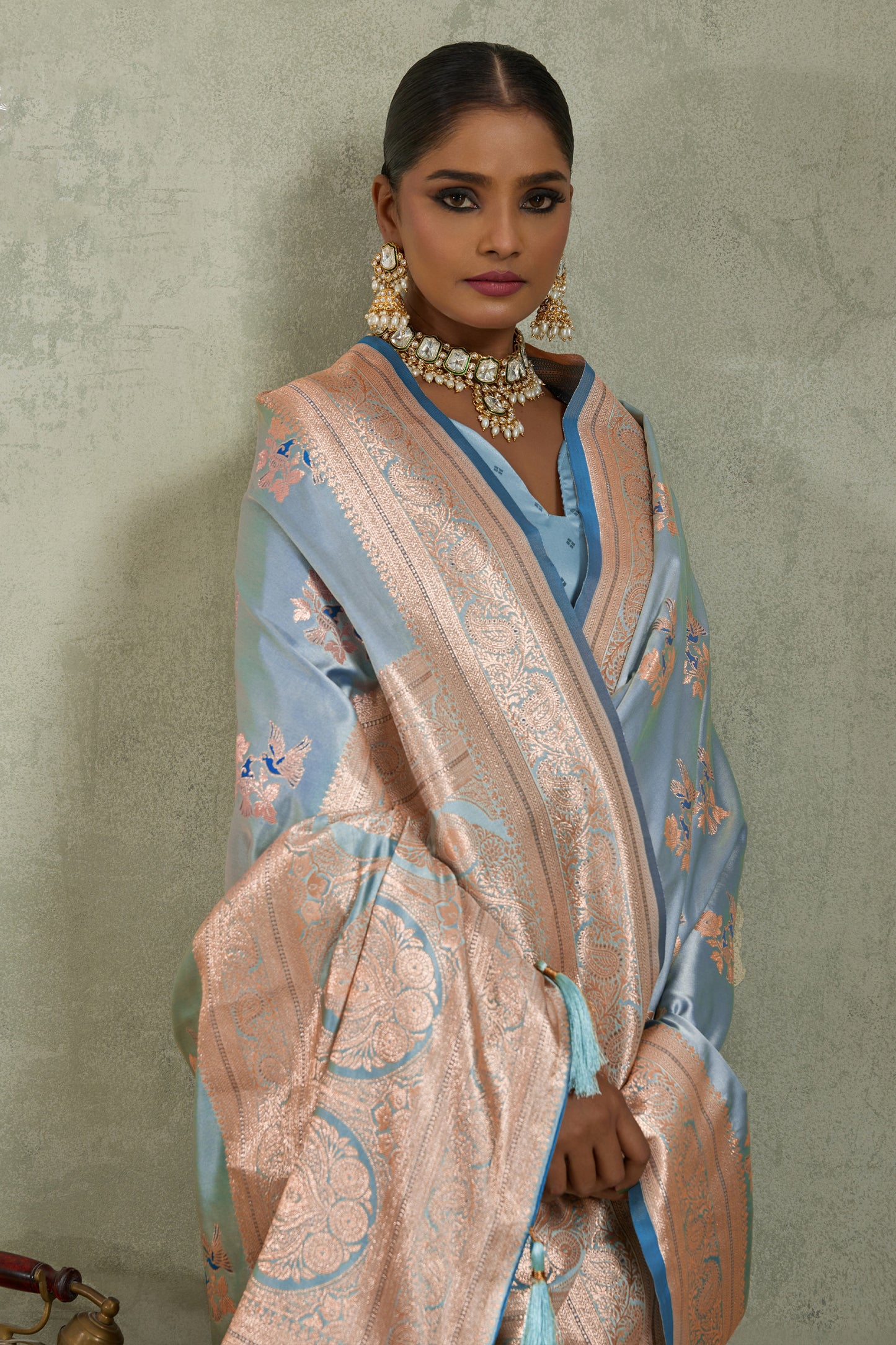 Powder Blue Woven Satin Silk Banarasi Saree-SAR11802_2_SareeButa.com