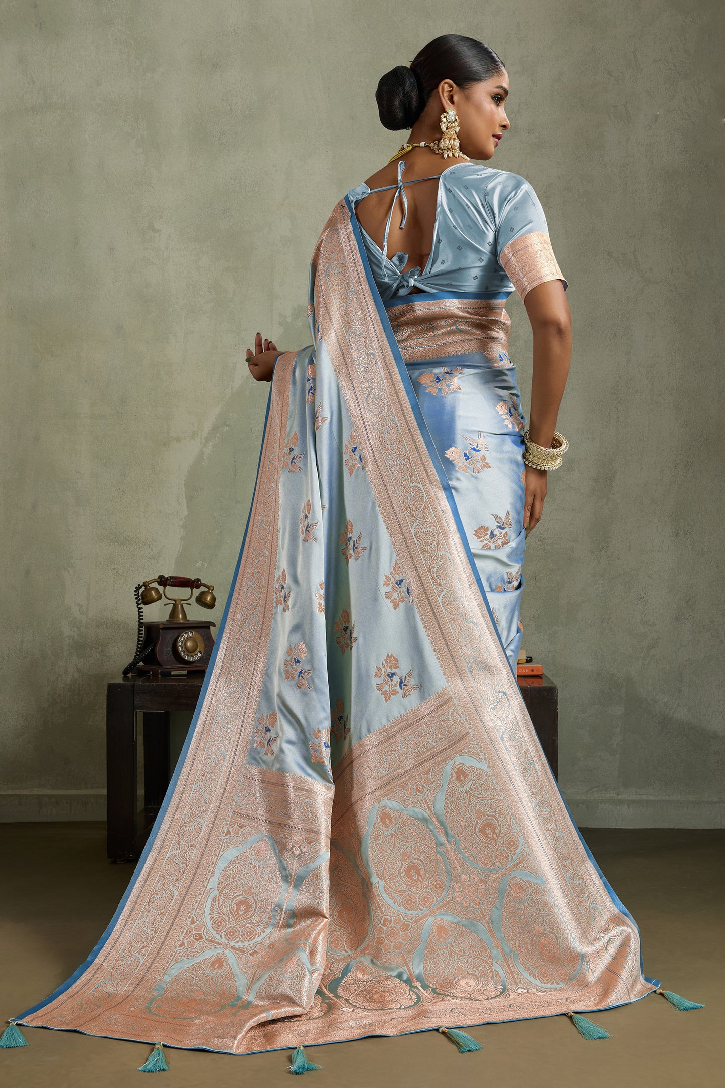 Powder Blue Woven Satin Silk Banarasi Saree-SAR11802_3_SareeButa.com