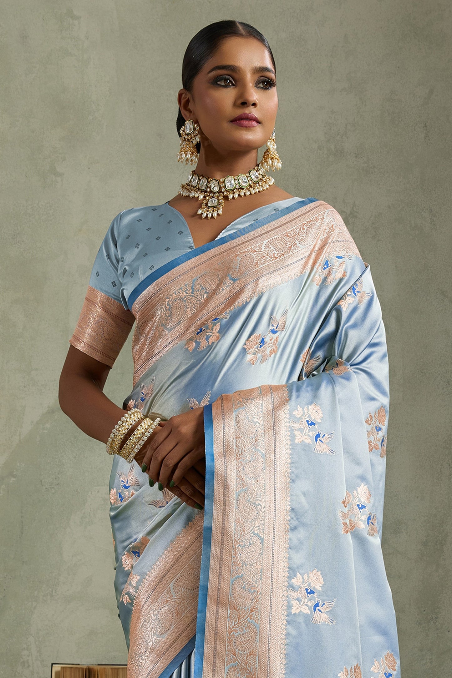 Powder Blue Woven Satin Silk Banarasi Saree-SAR11802_4_SareeButa.com