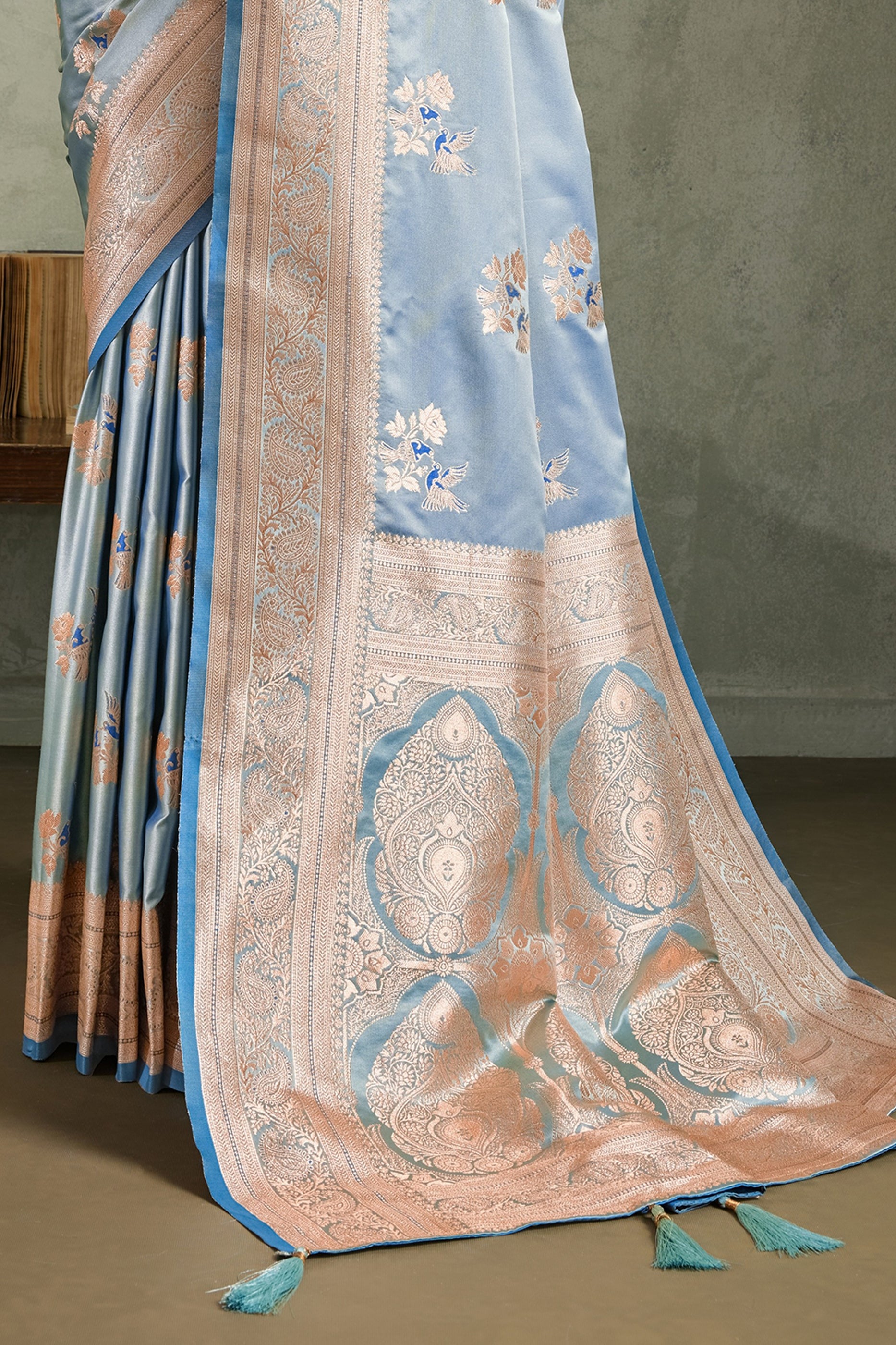 Powder Blue Woven Satin Silk Banarasi Saree-SAR11802_5_SareeButa.com