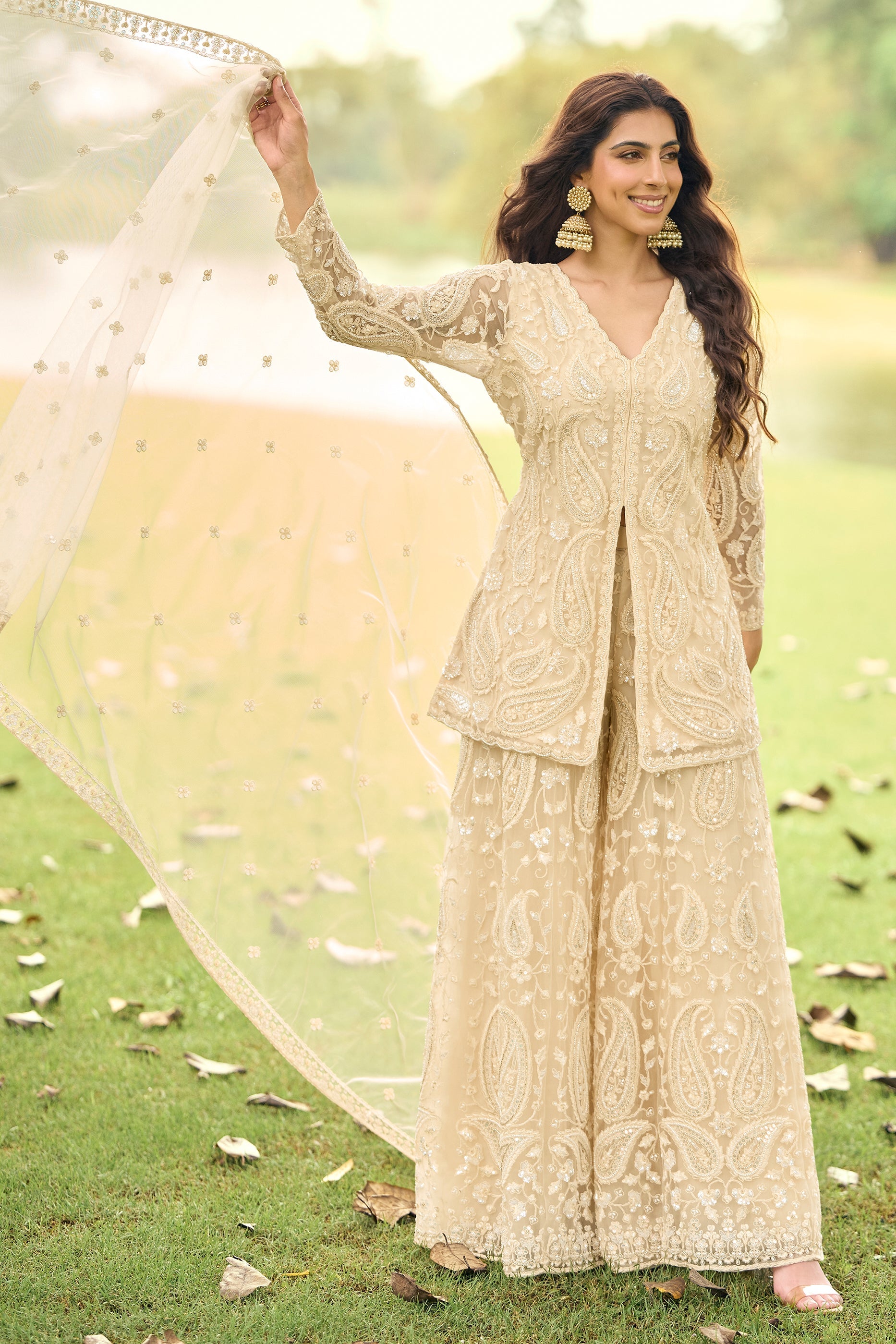 Powder Peach Readymade Embroidered Net Suit-SAR11661_4_SareeButa.com