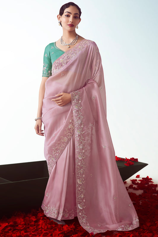 Powder Pink Embroidered Organza Saree-ZB134770_1_SareeButa.com