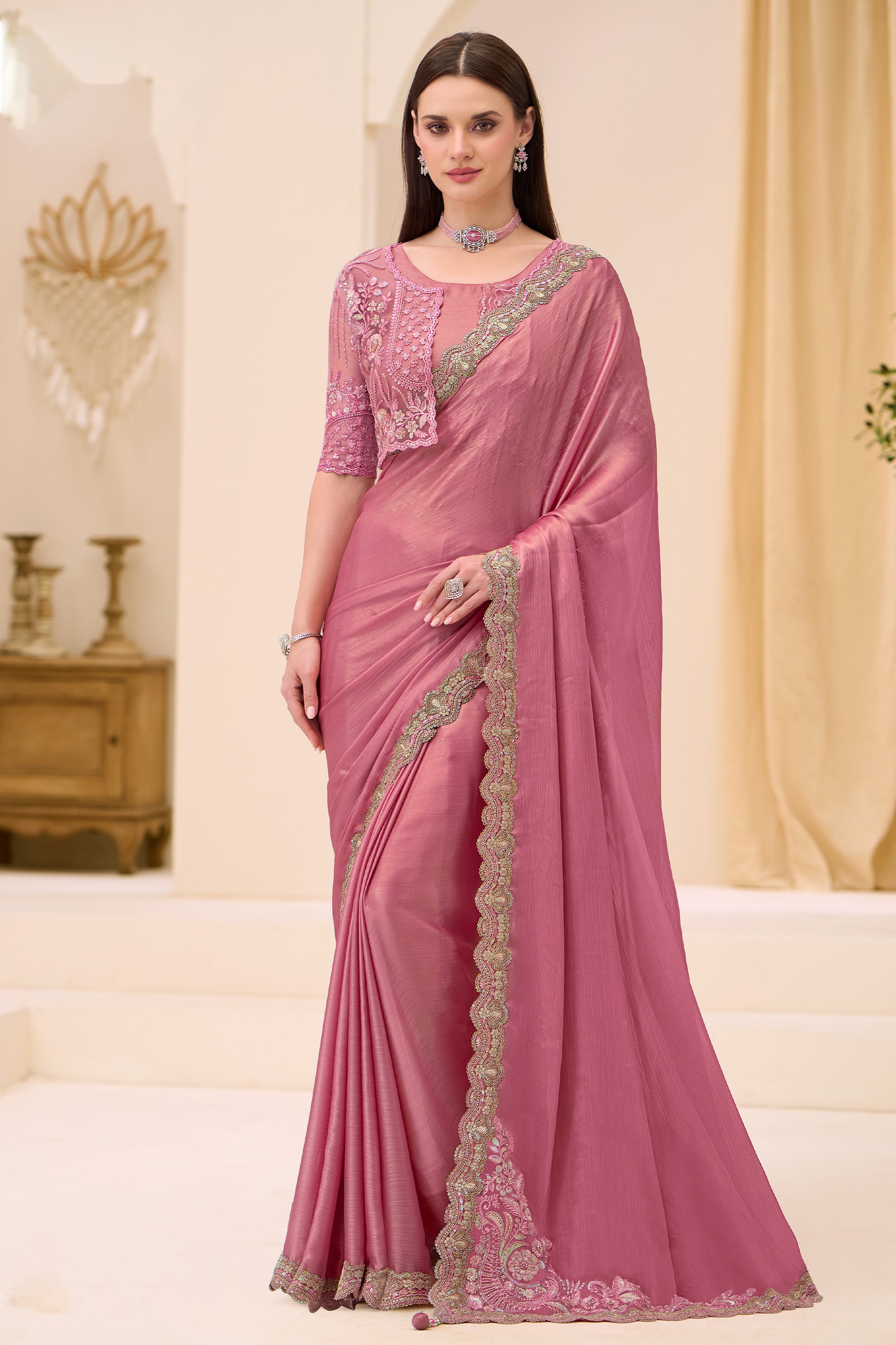 Powder Pink Embroidered Satin Saree-SAR12442_1_SareeButa.com