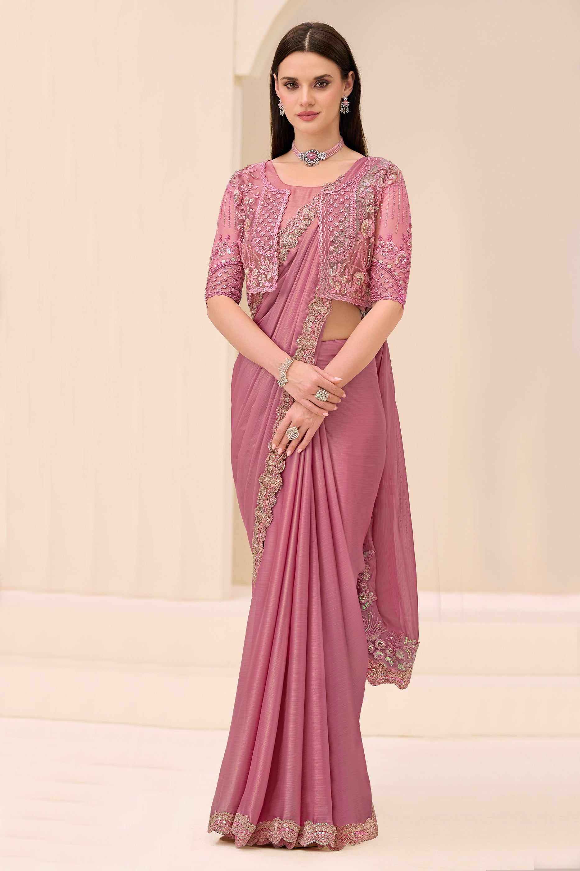 Powder Pink Embroidered Satin Saree-SAR12442_3_SareeButa.com