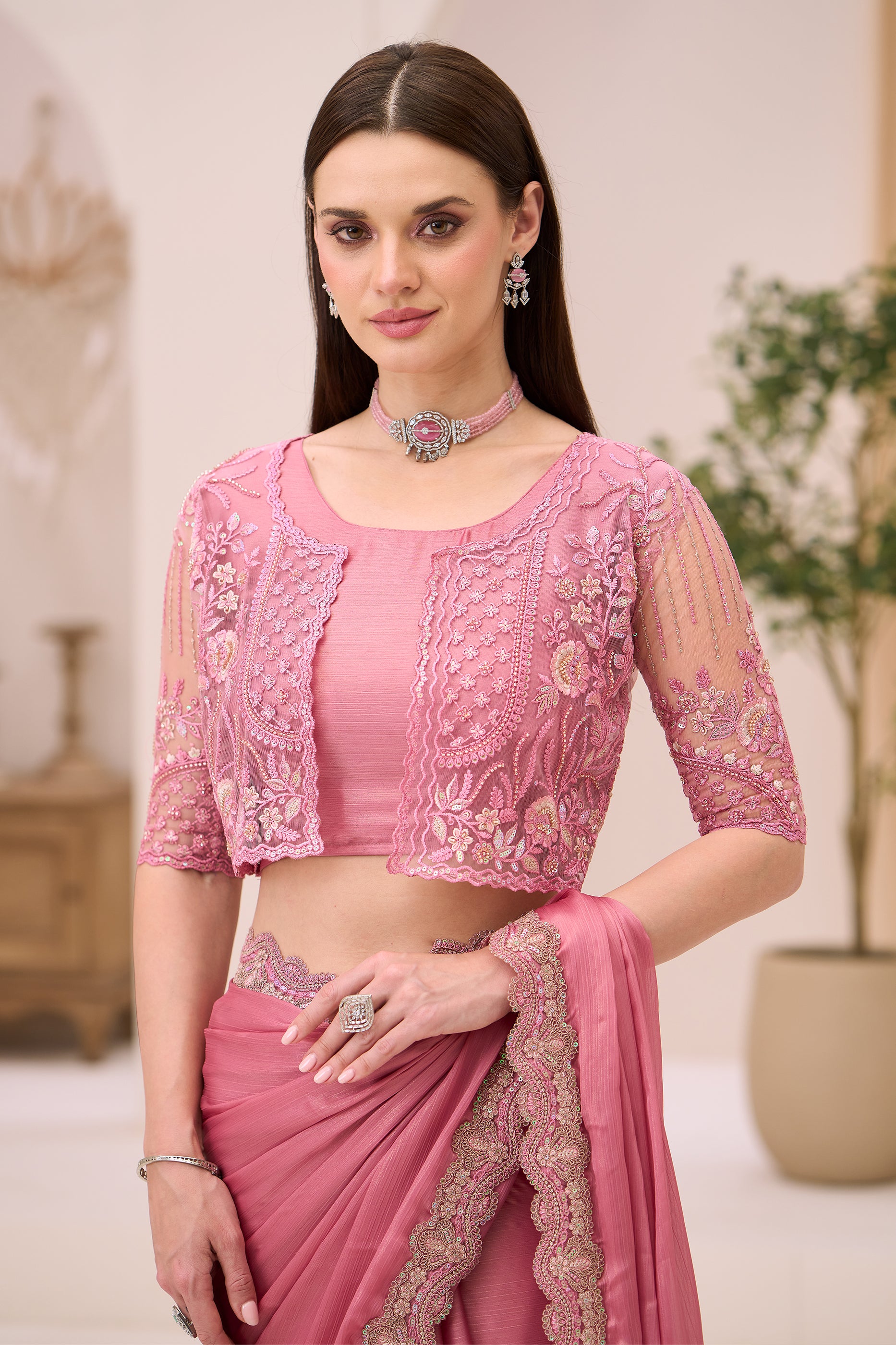 Powder Pink Embroidered Satin Saree-SAR12442_4_SareeButa.com