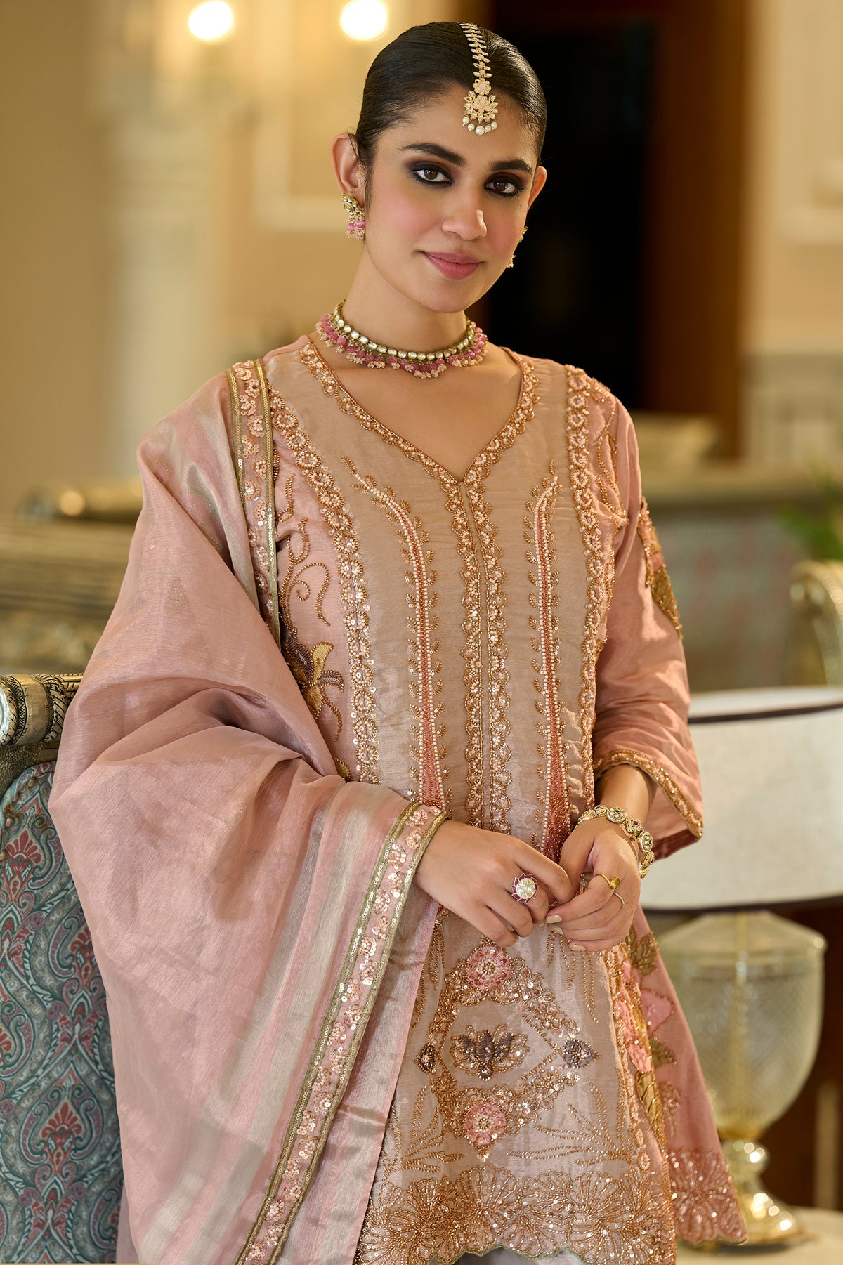 Powder Pink Readymade Embroidered Tissue Palazzo Suit-SAR13326_2_SareeButa.com