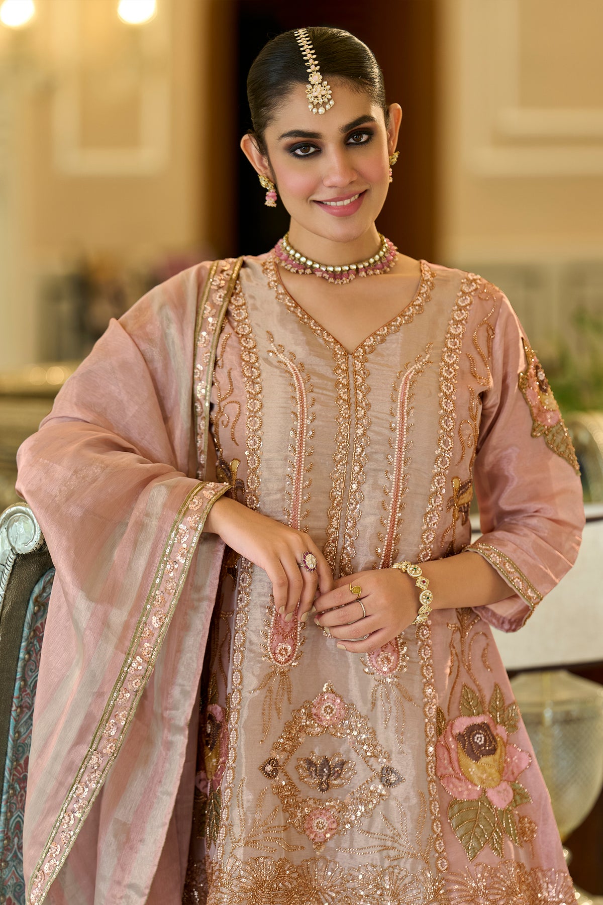 Powder Pink Readymade Embroidered Tissue Palazzo Suit-SAR13326_3_SareeButa.com