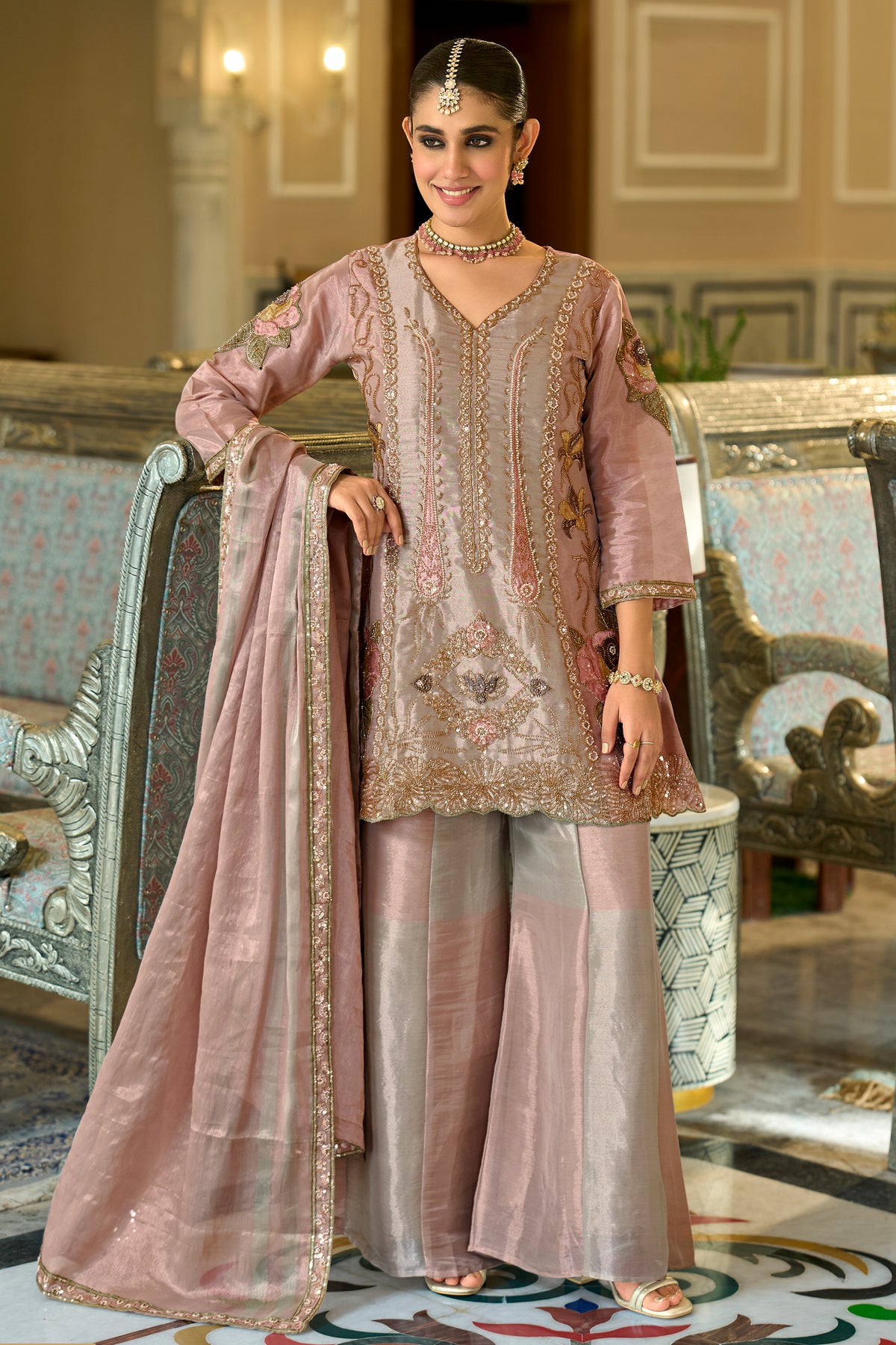 Powder Pink Readymade Embroidered Tissue Palazzo Suit-SAR13326_4_SareeButa.com