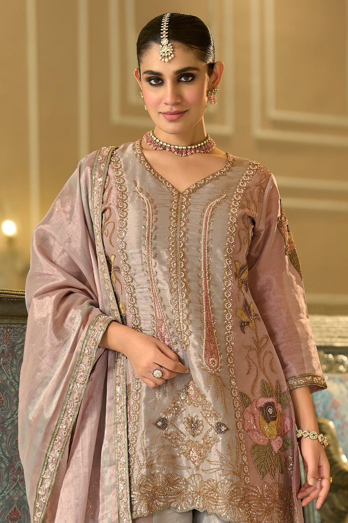 Powder Pink Readymade Embroidered Tissue Palazzo Suit-SAR13326_5_SareeButa.com