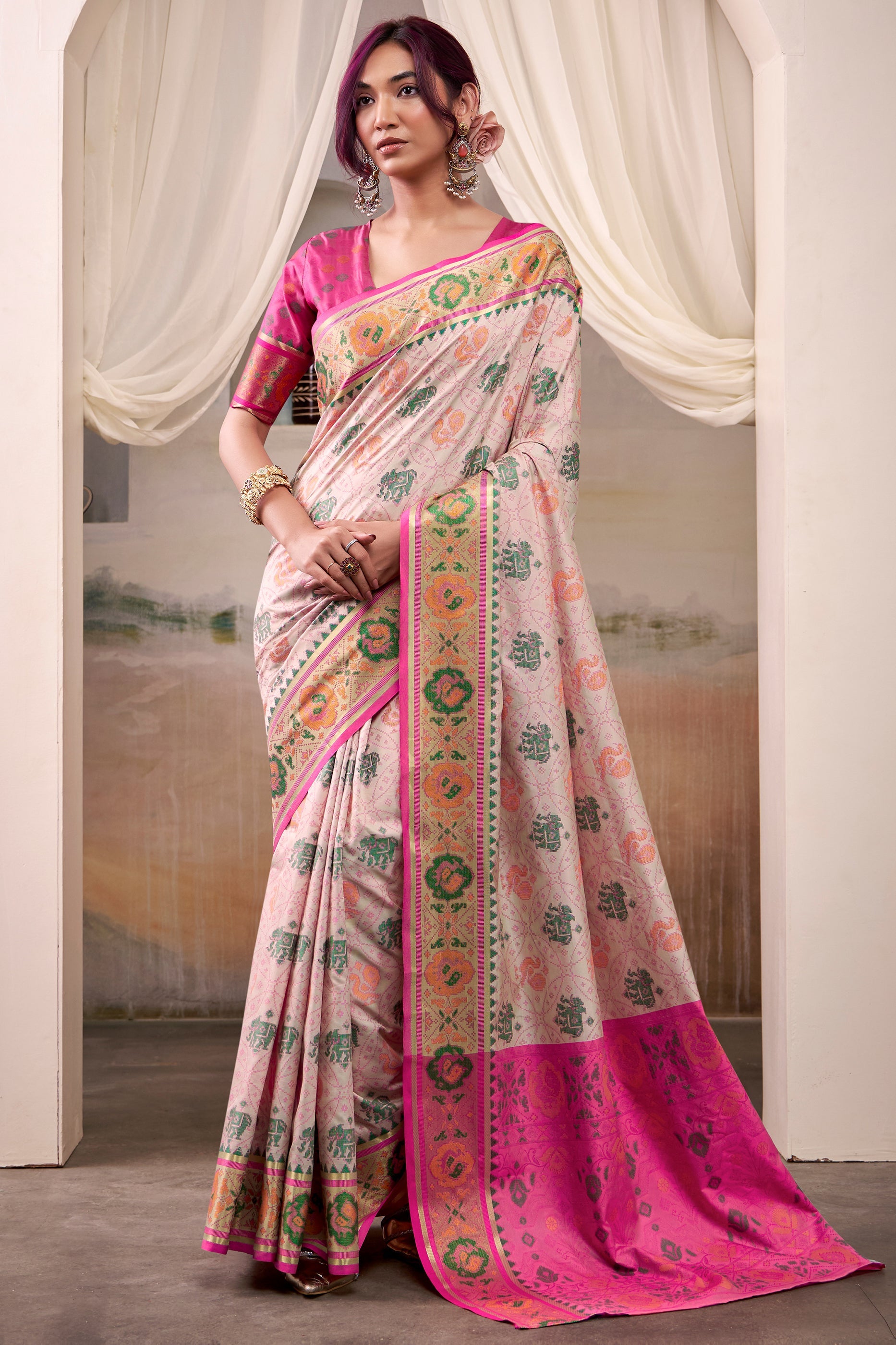 Powder Pink Woven Patola Silk Saree-SAR10020_1_SareeButa.com