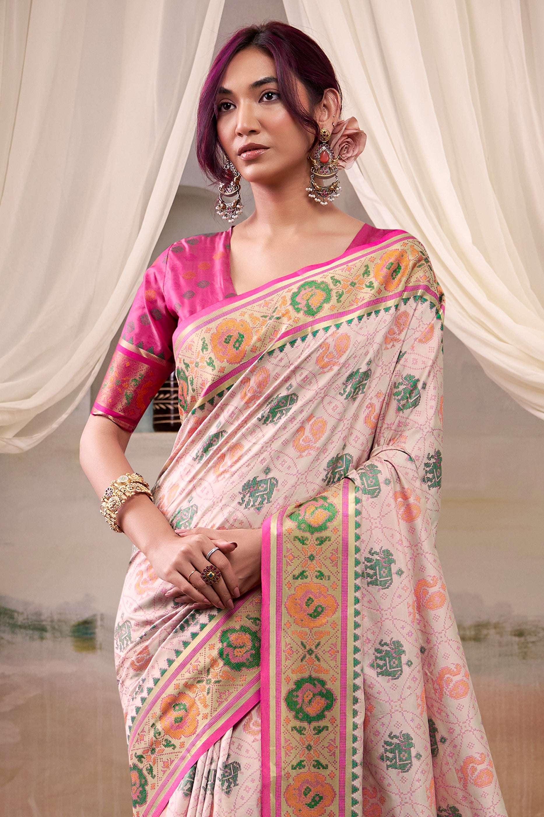 Powder Pink Woven Patola Silk Saree-SAR10020_3_SareeButa.com