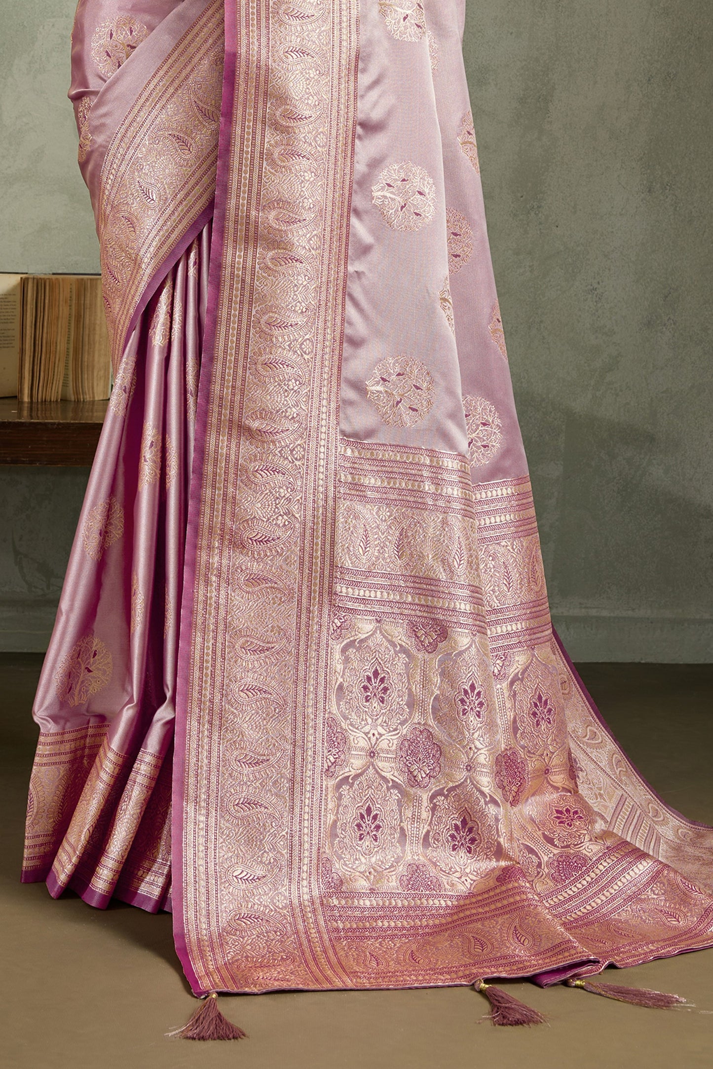 Powder Pink Woven Satin Silk Banarasi Saree-SAR11803_5_SareeButa.com