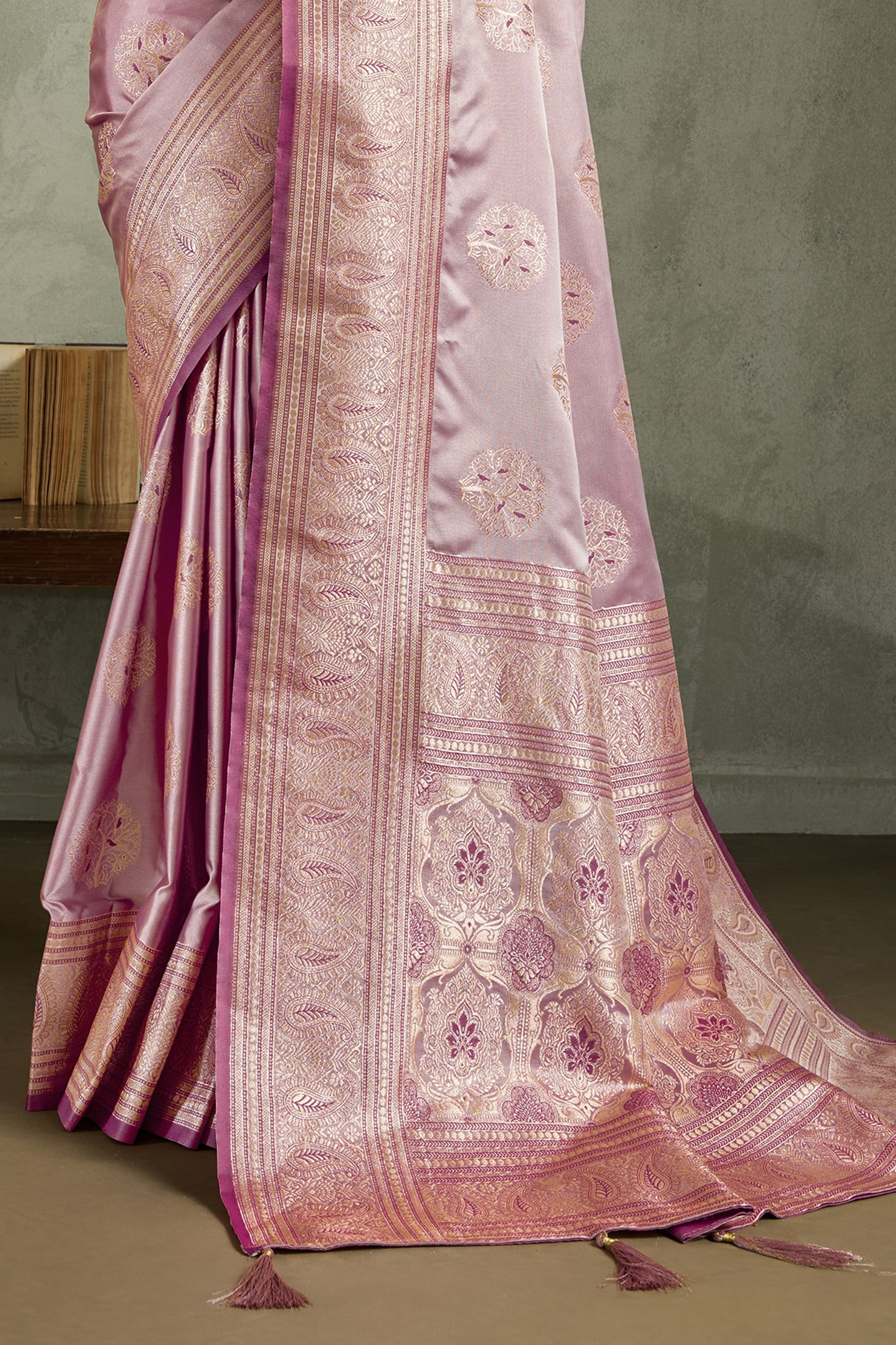 Powder Pink Woven Satin Silk Banarasi Saree-SAR11803_5_SareeButa.com