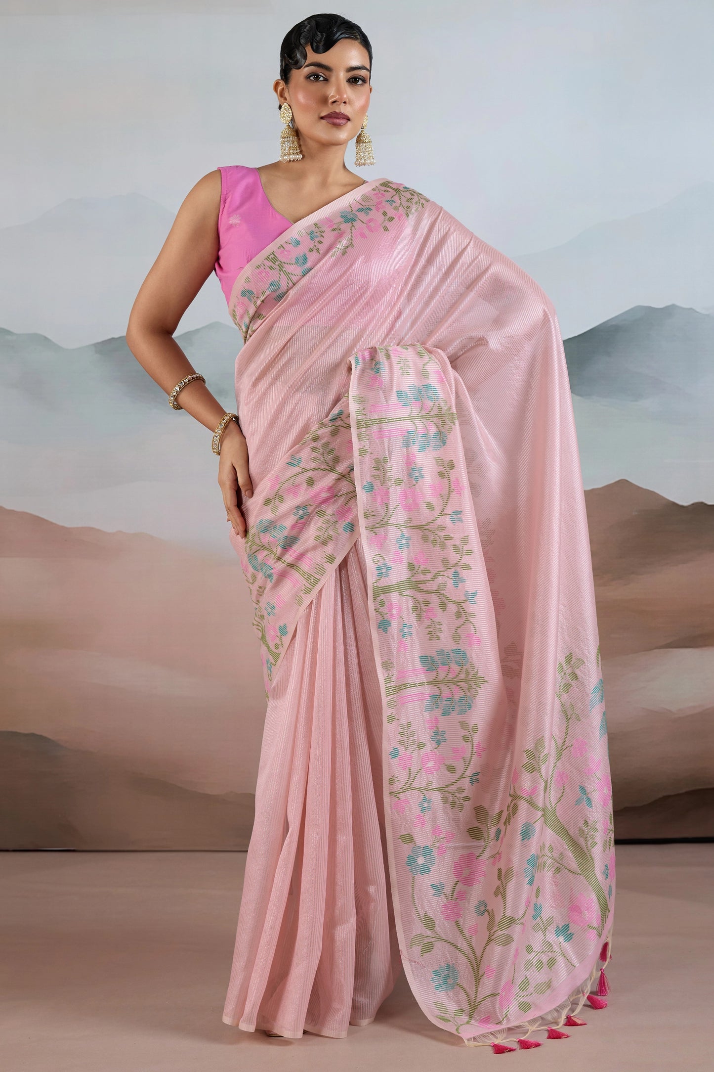Powder Pink Zari Tissue Brasso saree-SAR12297_1_SareeButa.com