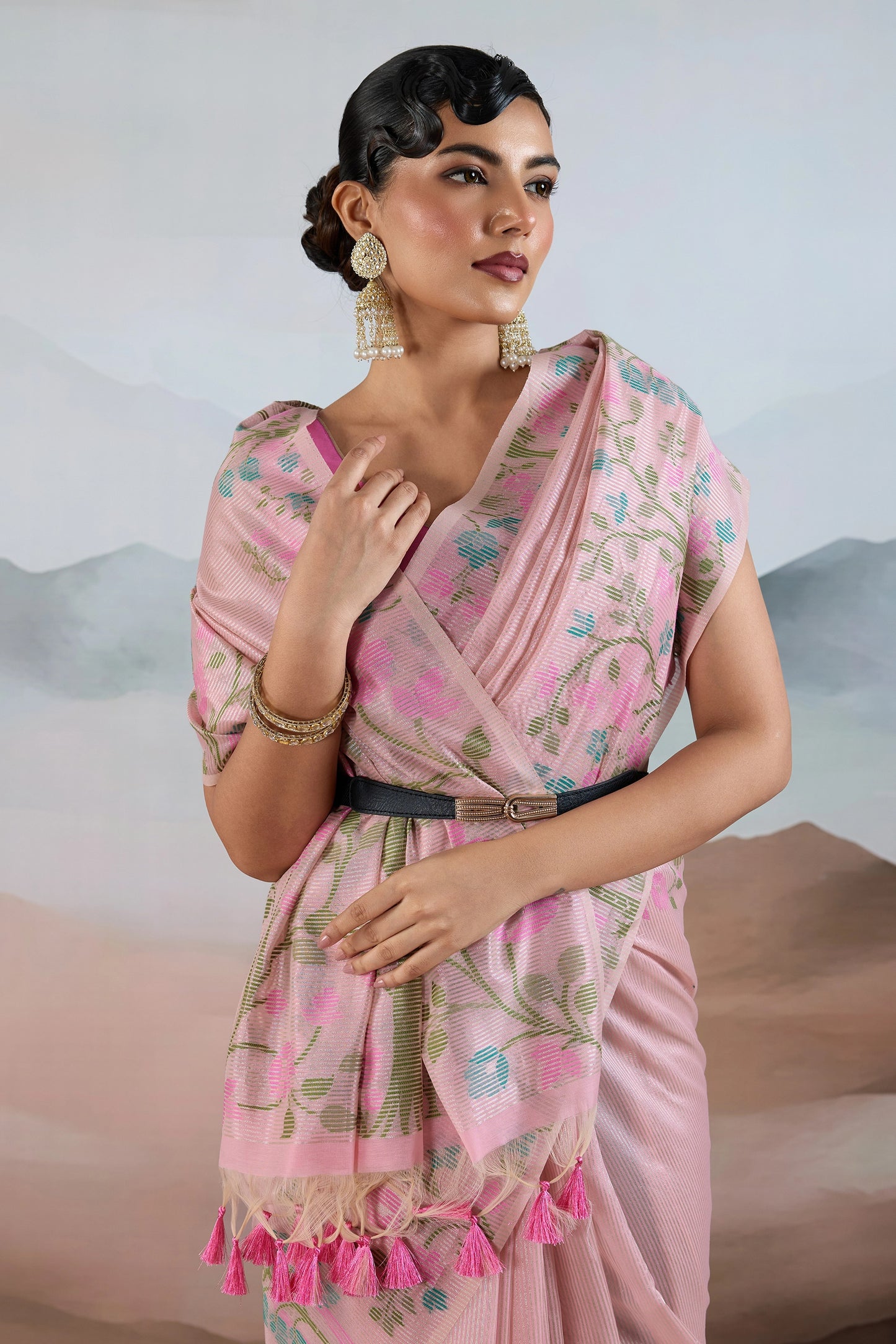 Powder Pink Zari Tissue Brasso saree-SAR12297_2_SareeButa.com