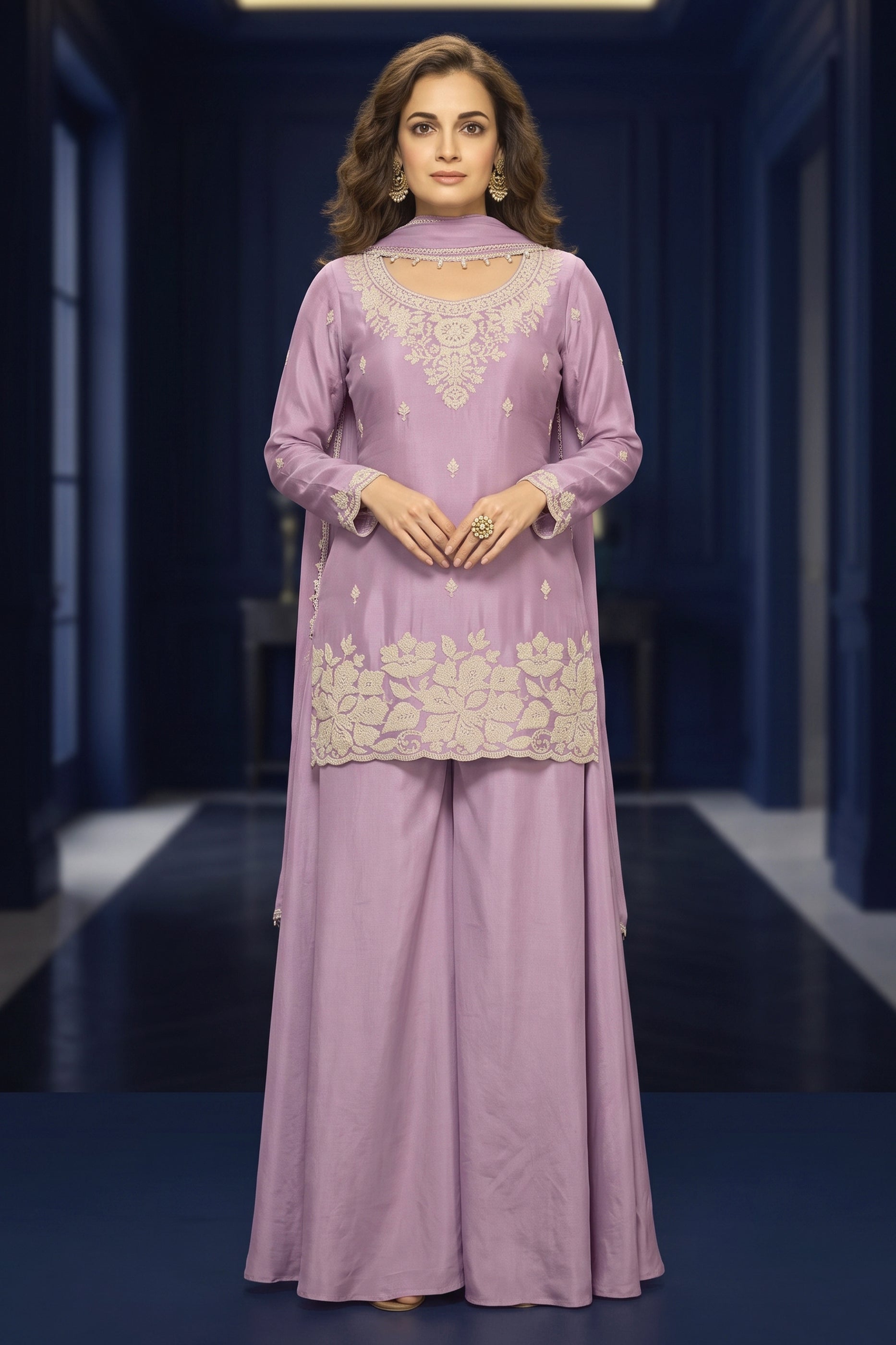 Powder Purple Readymade Bead Work Chinon Suit-SAR12979_1_SareeButa.com