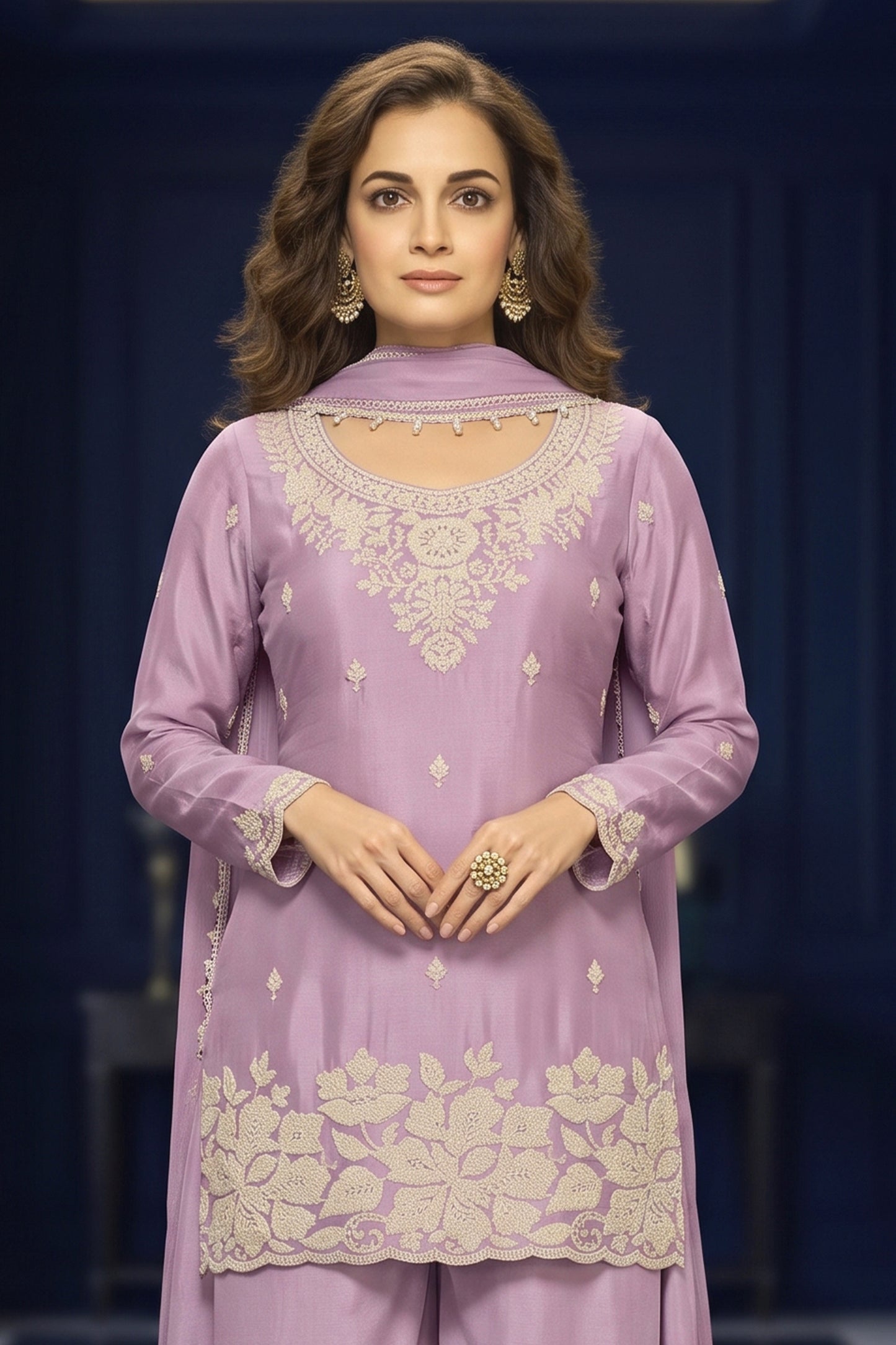 Powder Purple Readymade Bead Work Chinon Suit-SAR12979_5_SareeButa.com