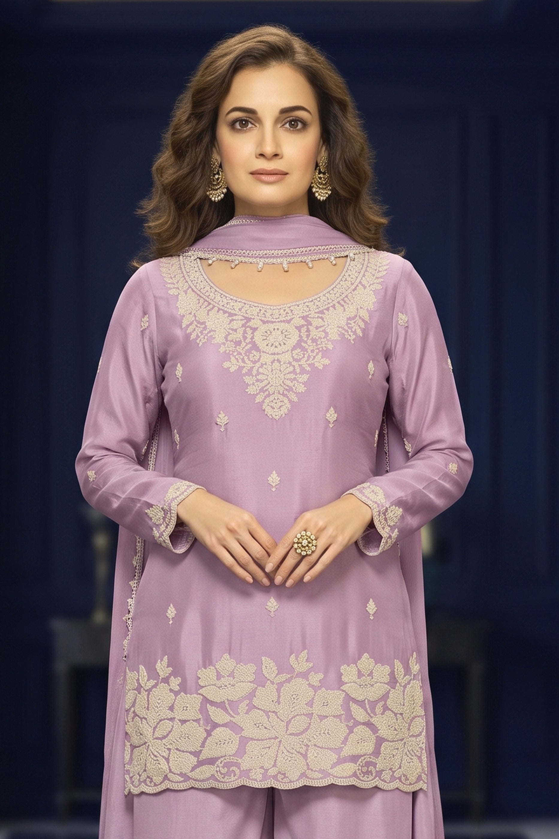 Powder Purple Readymade Bead Work Chinon Suit-SAR12979_5_SareeButa.com
