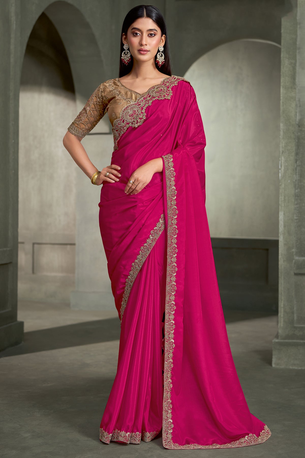 Princess Pink Embroidered Crepe Silk Saree-SAR13285_1_SareeButa.com