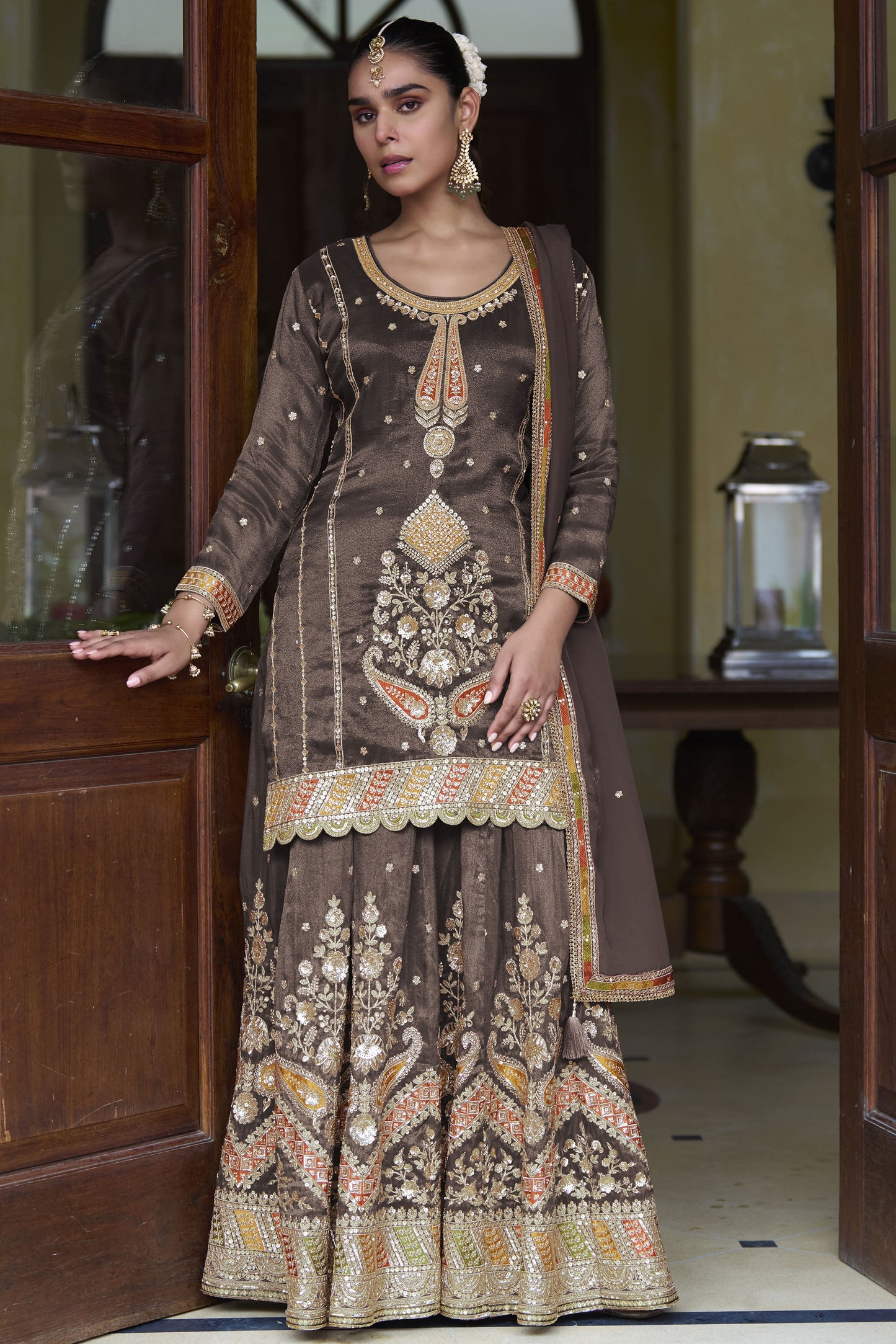 Purple Brown Readymade Simar Silk Palazzo Suit-SS944_1_SareeButa.com