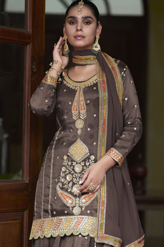 Purple Brown Readymade Simar Silk Palazzo Suit-SS944_2_SareeButa.com
