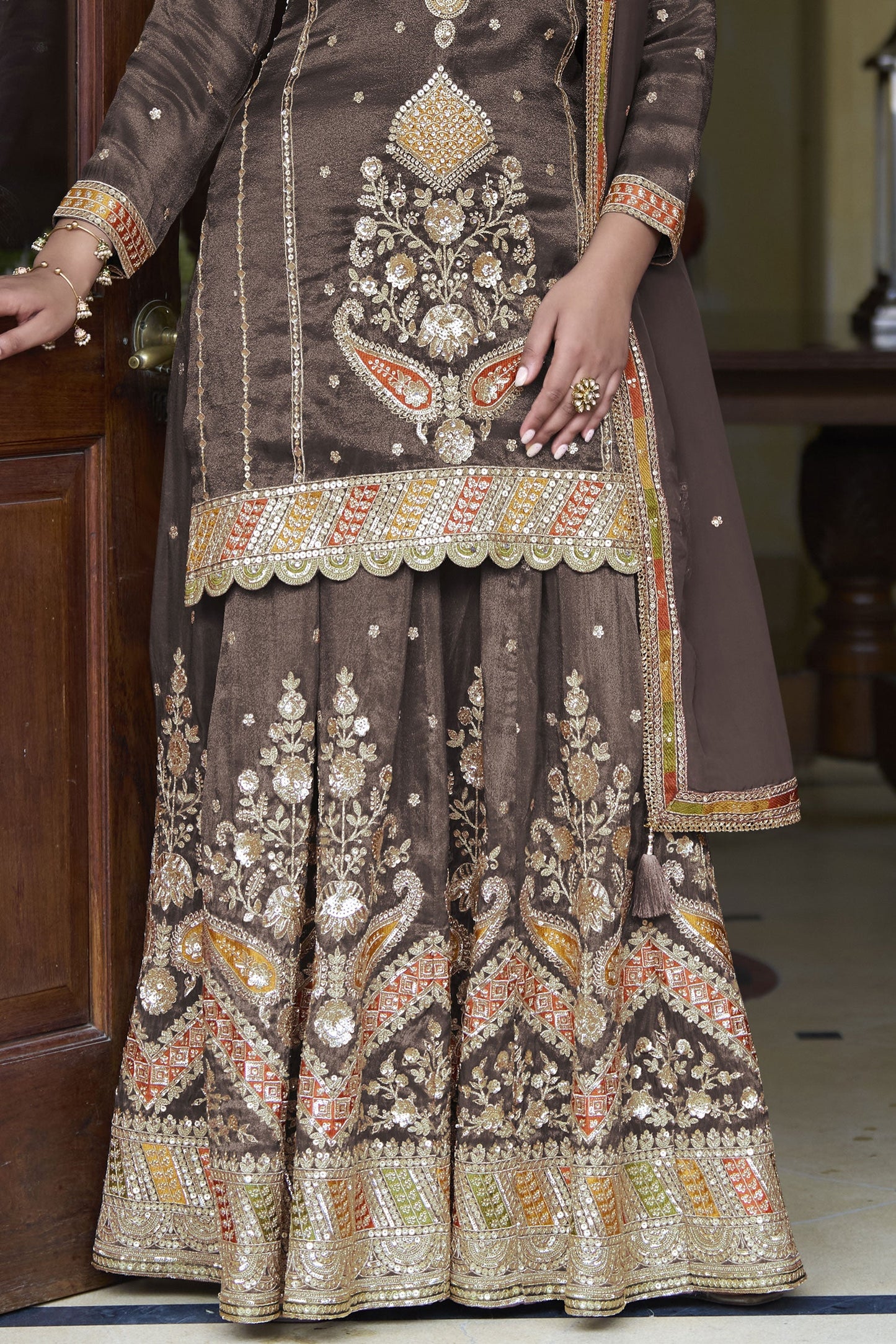 Purple Brown Readymade Simar Silk Palazzo Suit-SS944_3_SareeButa.com