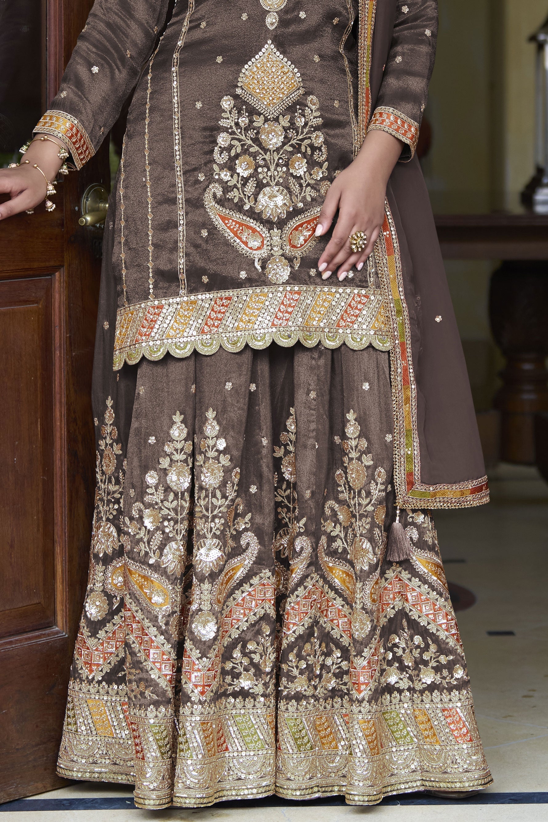 Purple Brown Readymade Simar Silk Palazzo Suit-SS944_3_SareeButa.com
