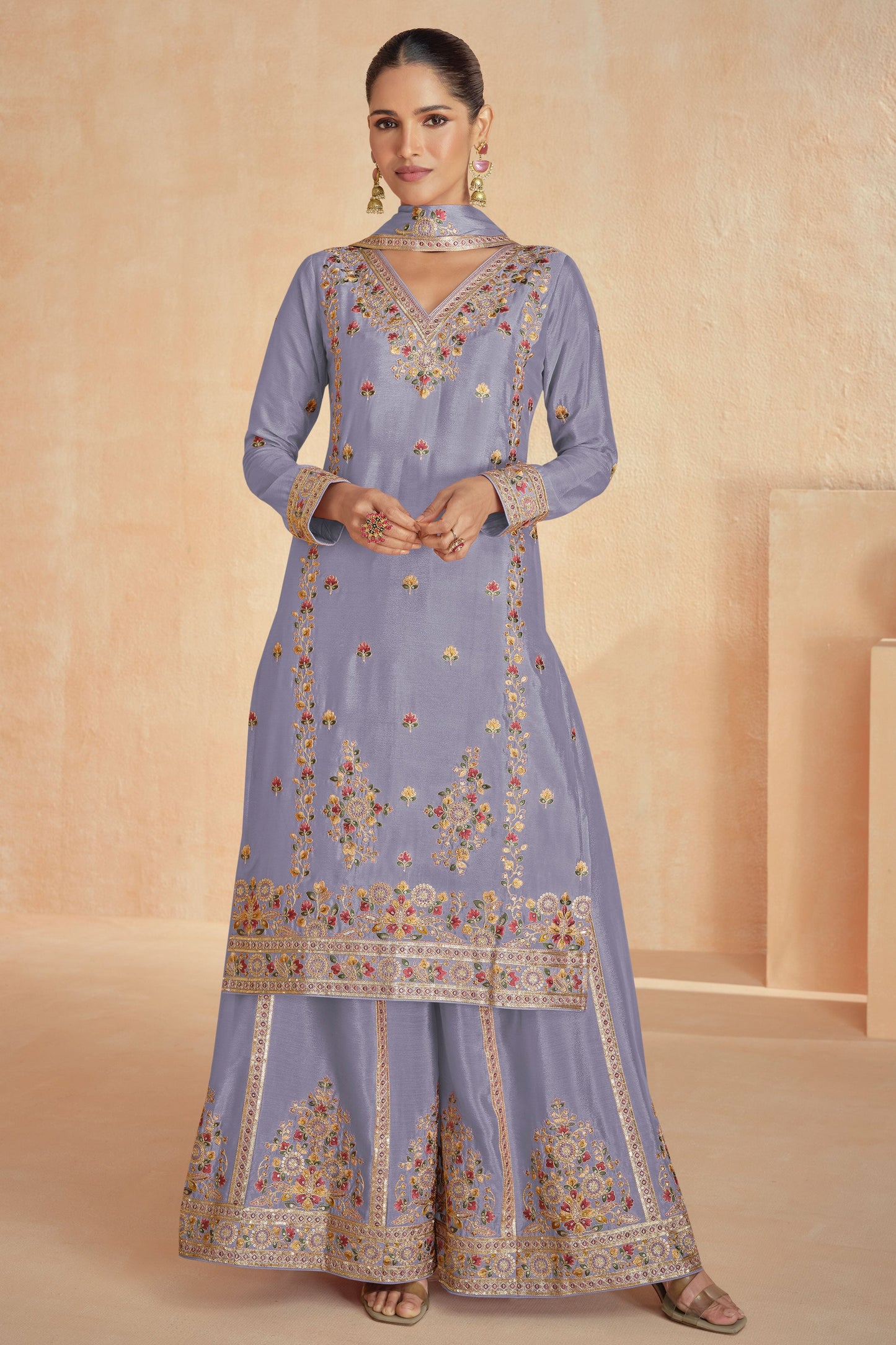 Purple Chinnon Readymade Pallazo Suit-SS077_1_SareeButa.com