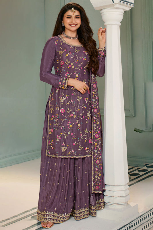 Purple Embroiderd Chinon Palazzo Suit-ZBSS100003_1