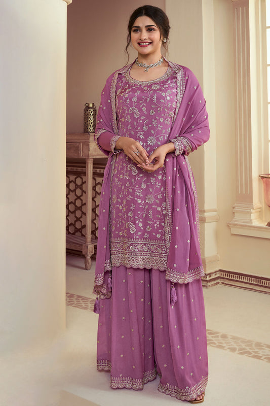 Purple Embroiderd Chinon Palazzo Suit-ZBSS100026_1