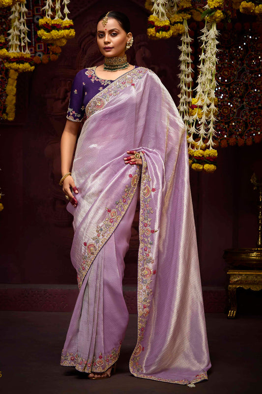 Purple Embroidered Banarasi Silk Saree-ZB133279_1_SareeButa.Com