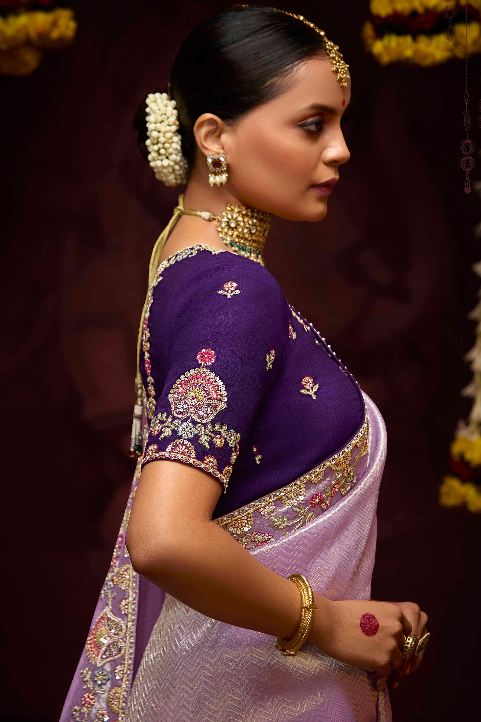 Purple Embroidered Banarasi Silk Saree-ZB133279_2_SareeButa.Com