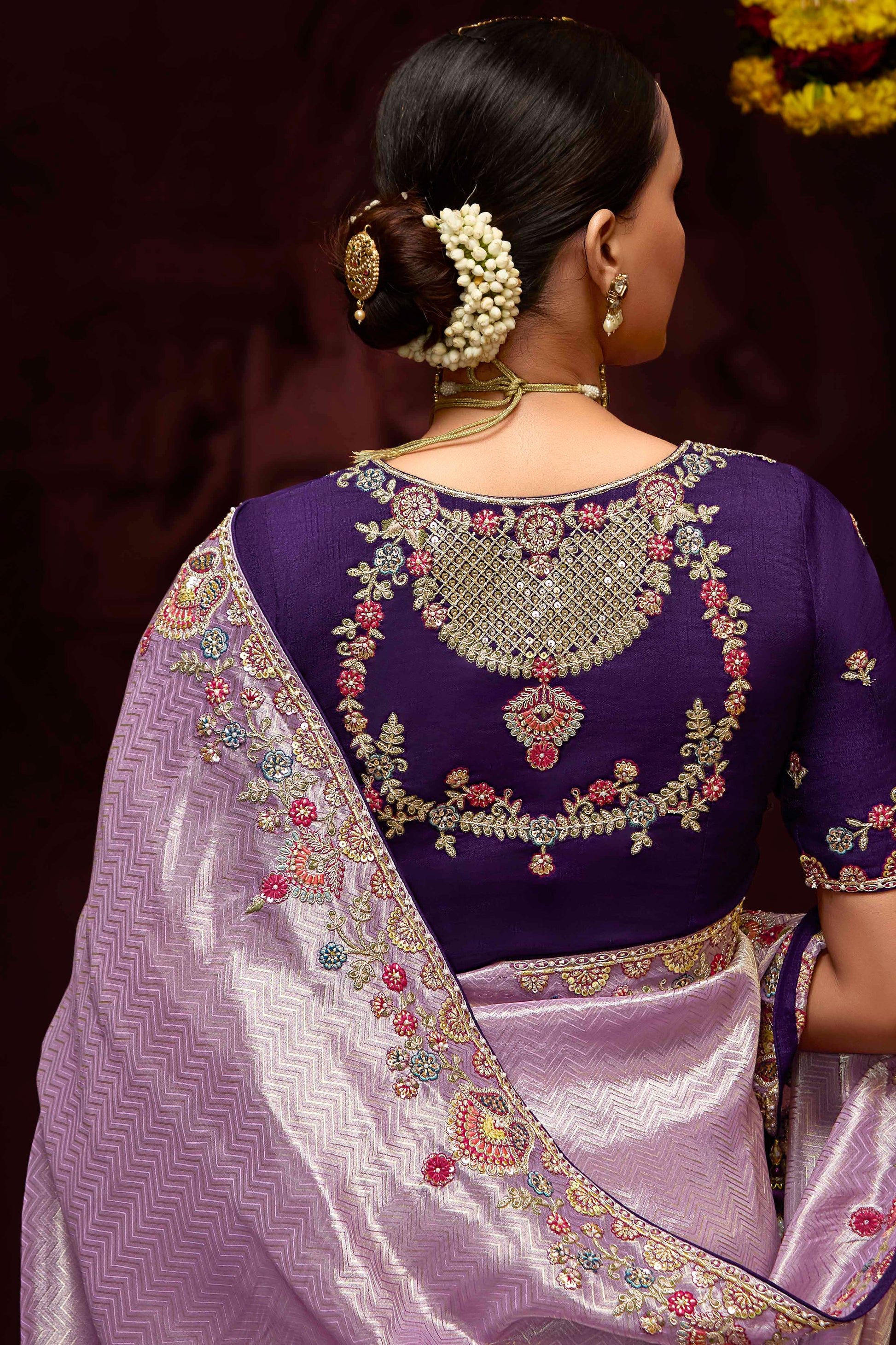 Purple Embroidered Banarasi Silk Saree-ZB133279_3_SareeButa.Com