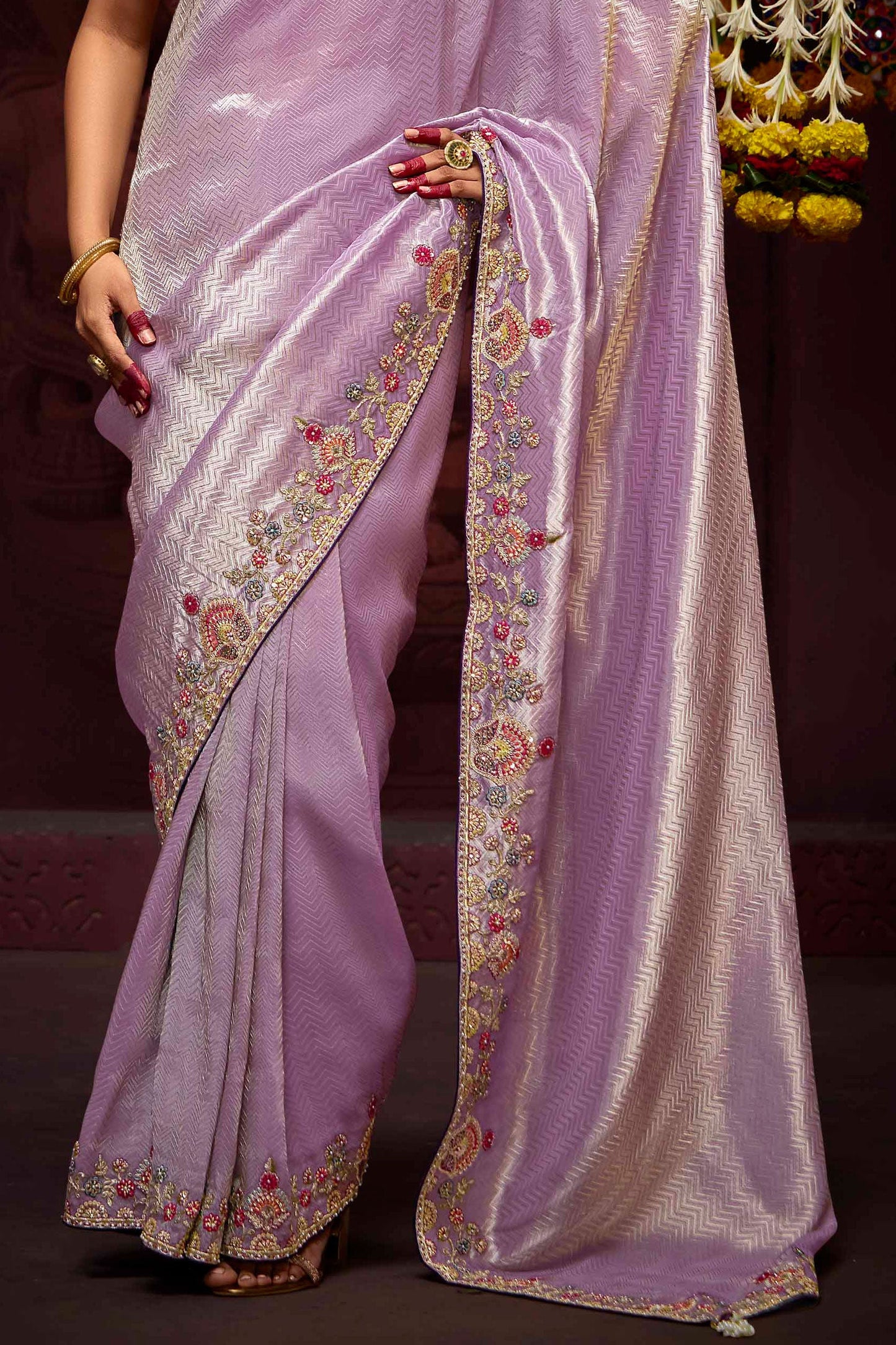 Purple Embroidered Banarasi Silk Saree-ZB133279_4_SareeButa.Com