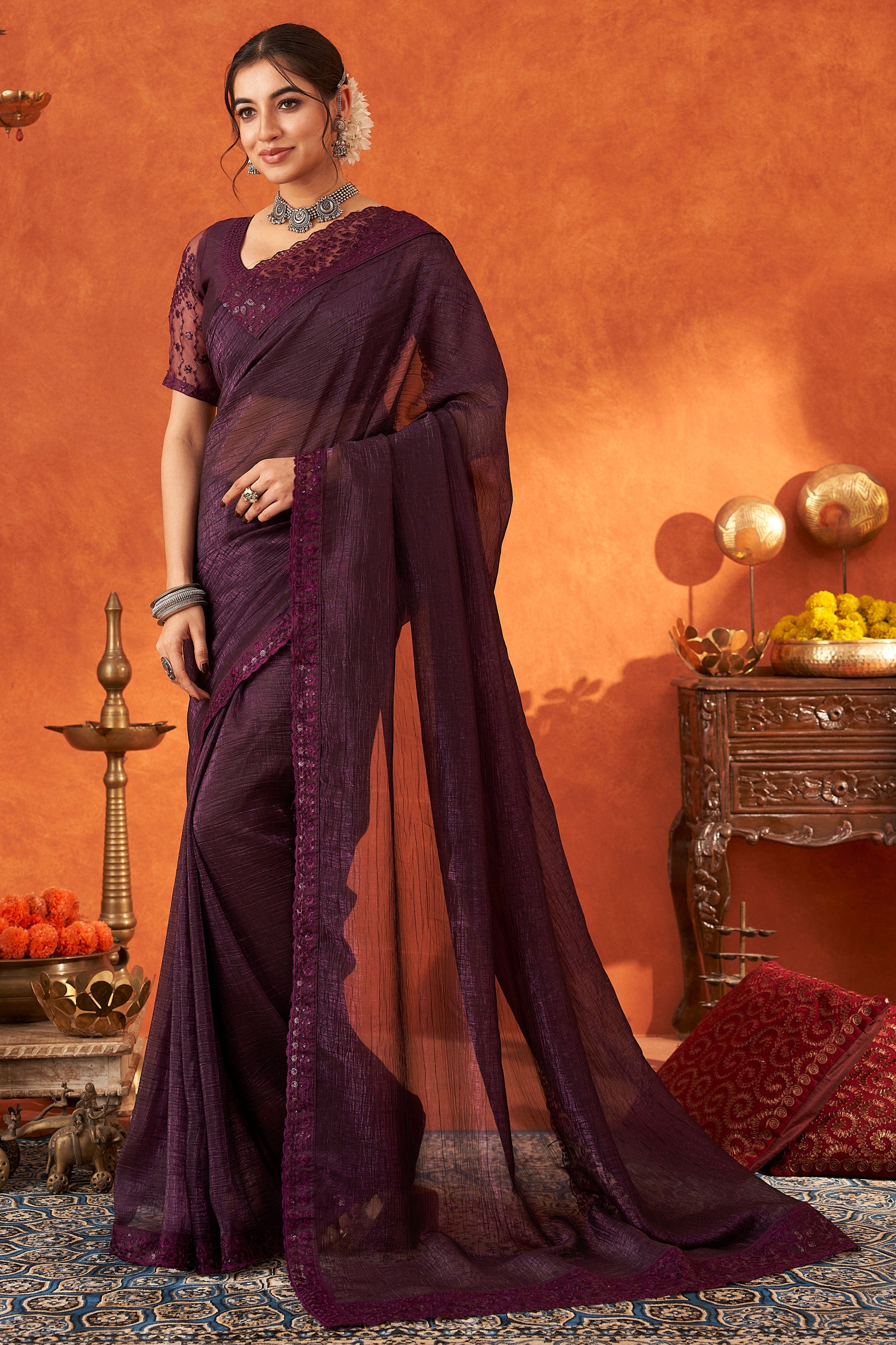 Purple Embroidered Chiffon Saree-ZB133037_1_SareeButa.com