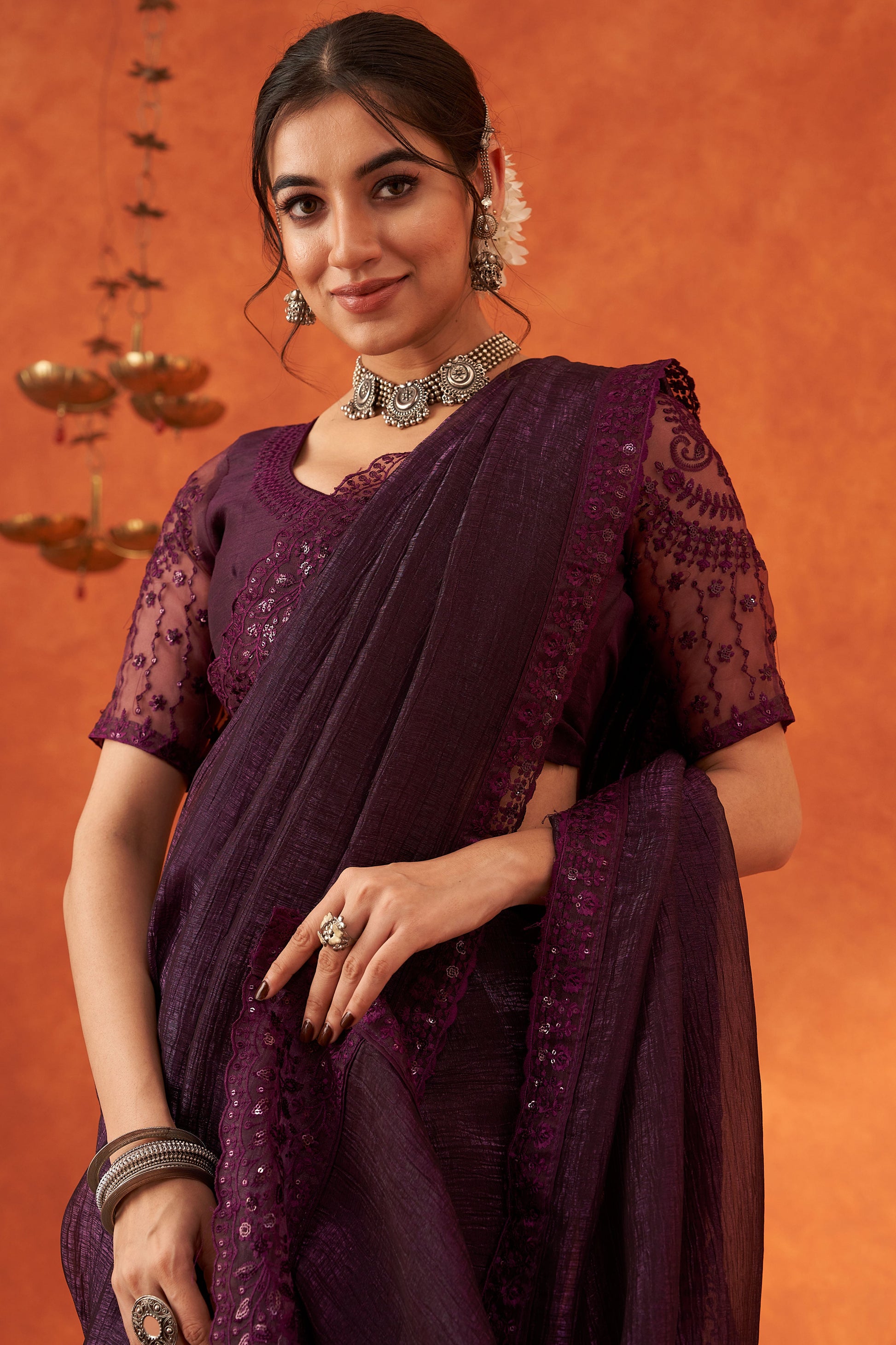 Purple Embroidered Chiffon Saree-ZB133037_3_SareeButa.com