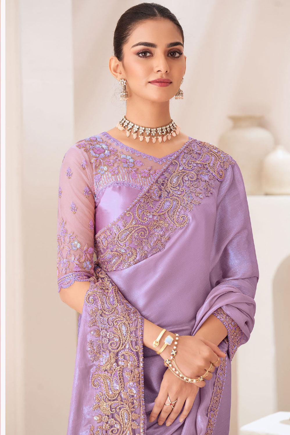 Purple Embroidered Chiffon Saree-ZB133455_2_SareeButa.com