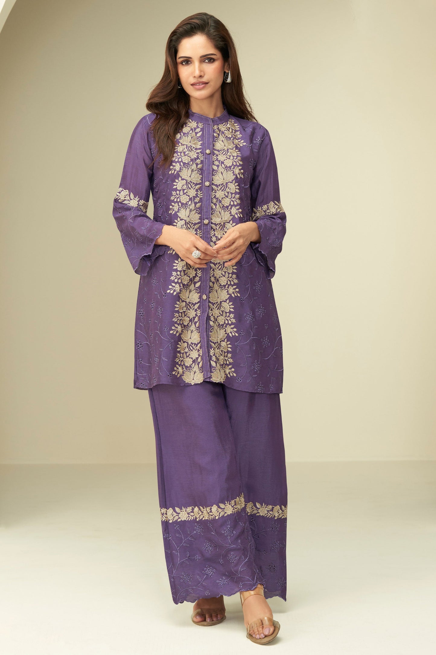 Purple Embroidered Chinon Co Ord Set-SS947_1_SareeButa.com